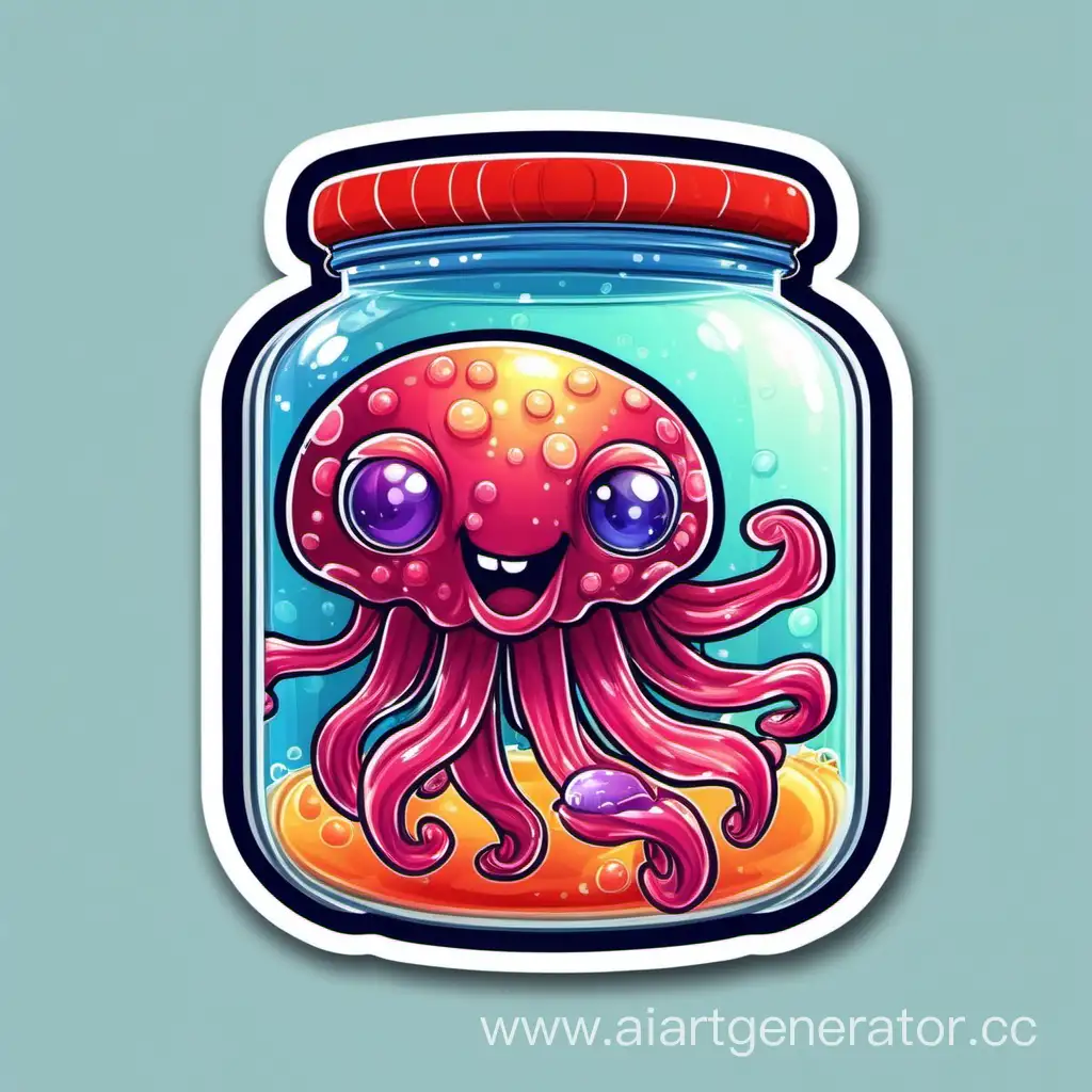 create a funny jelly fish holding a jar of jam , sticker style