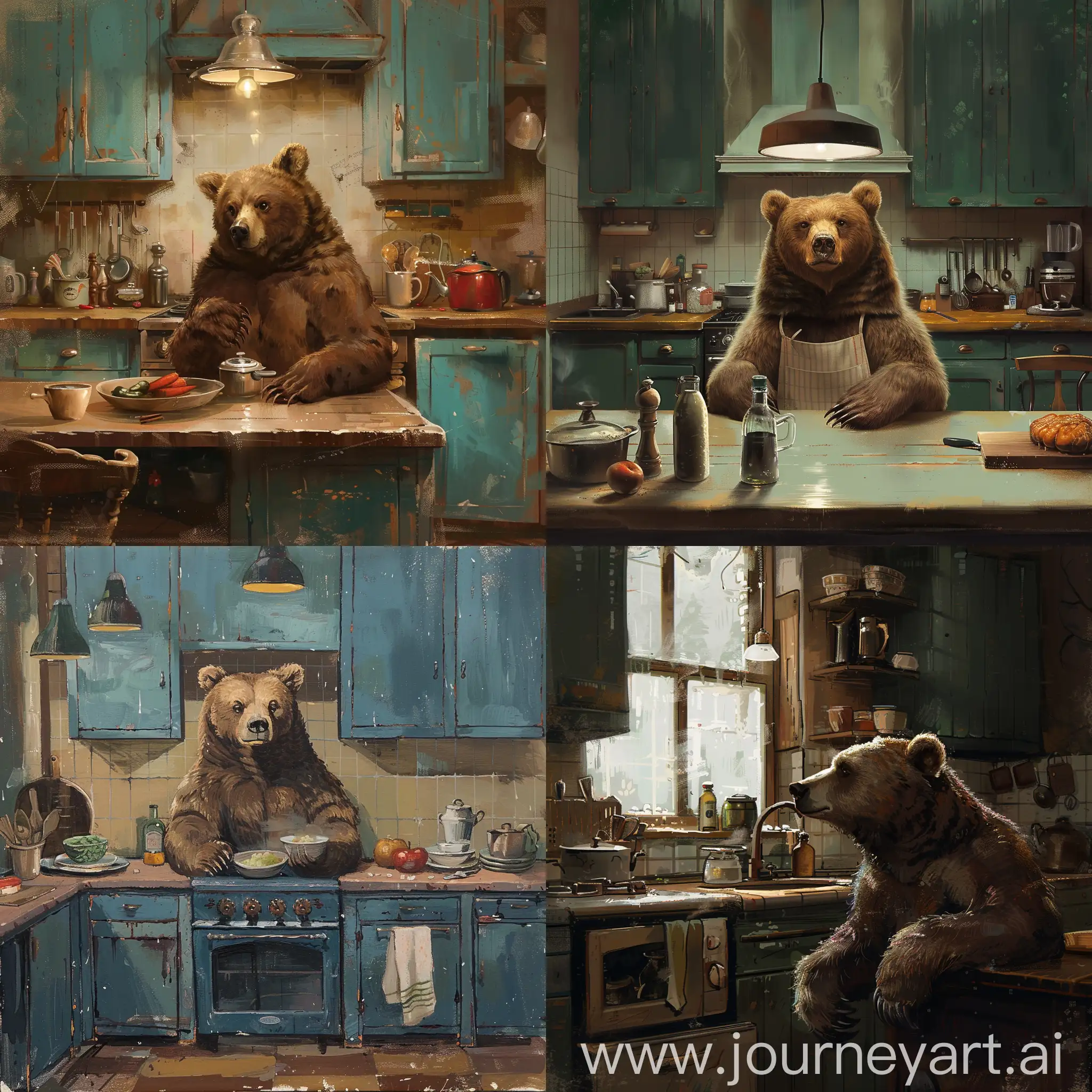 Playful-Bear-in-a-Kitchen-Setting