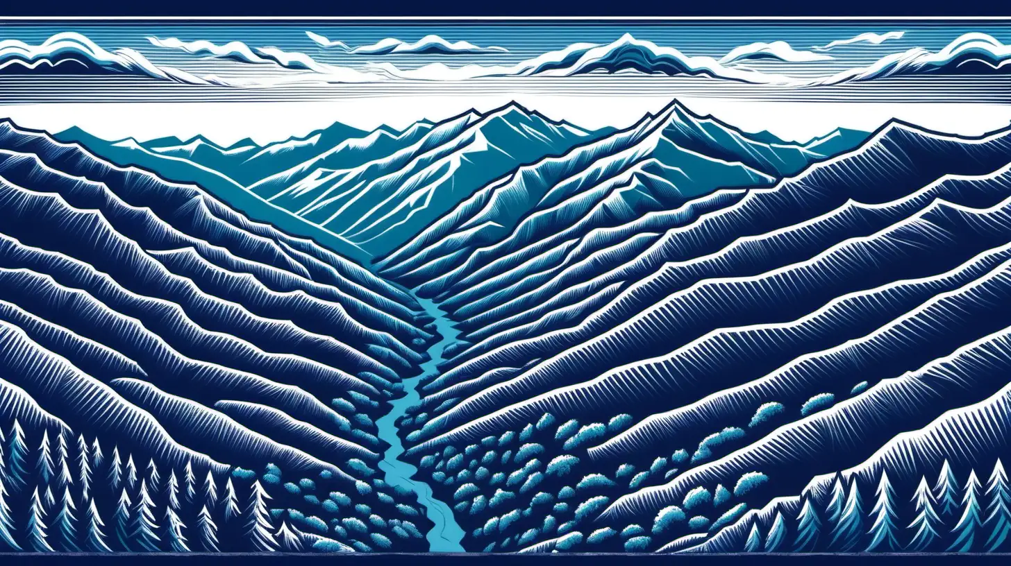 Serene Blue and White Vector Illustration of Appalachian Mountains