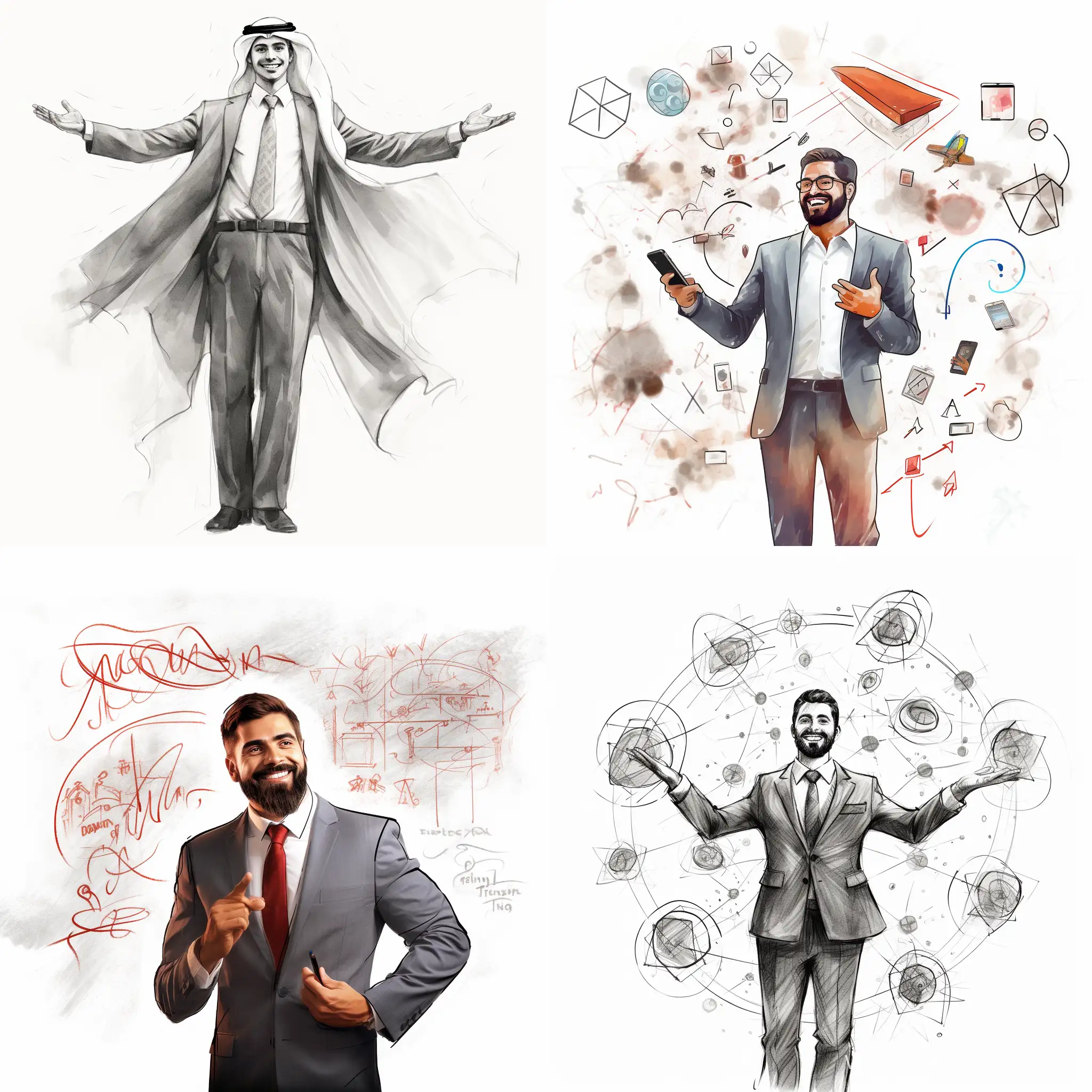 Smiling-Arabic-Businessman-Gaining-Social-Media-Followers-Chalk-Sketch-Style