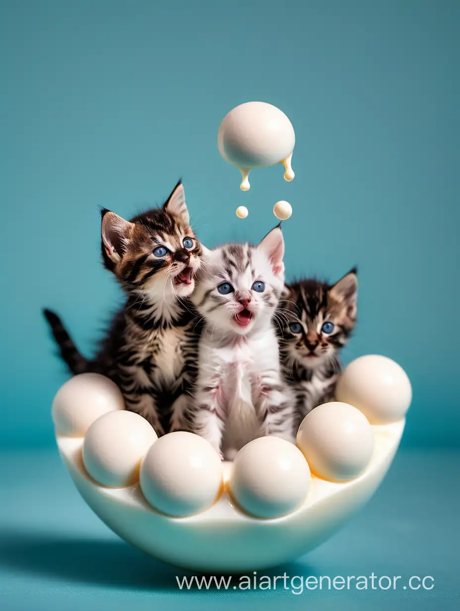 kittens with a milky background are pouring out of the pill