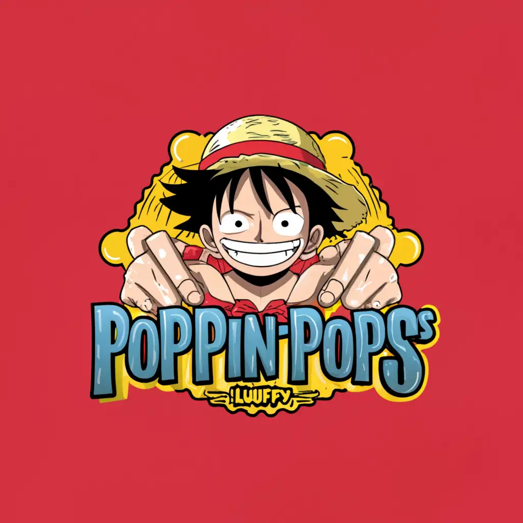 a logo design,with the text "PoppinPops", main symbol:One piece animated character. Include Poppin Pops in the logo itself. Make it more animated, custom one piece logo,complex,clear background