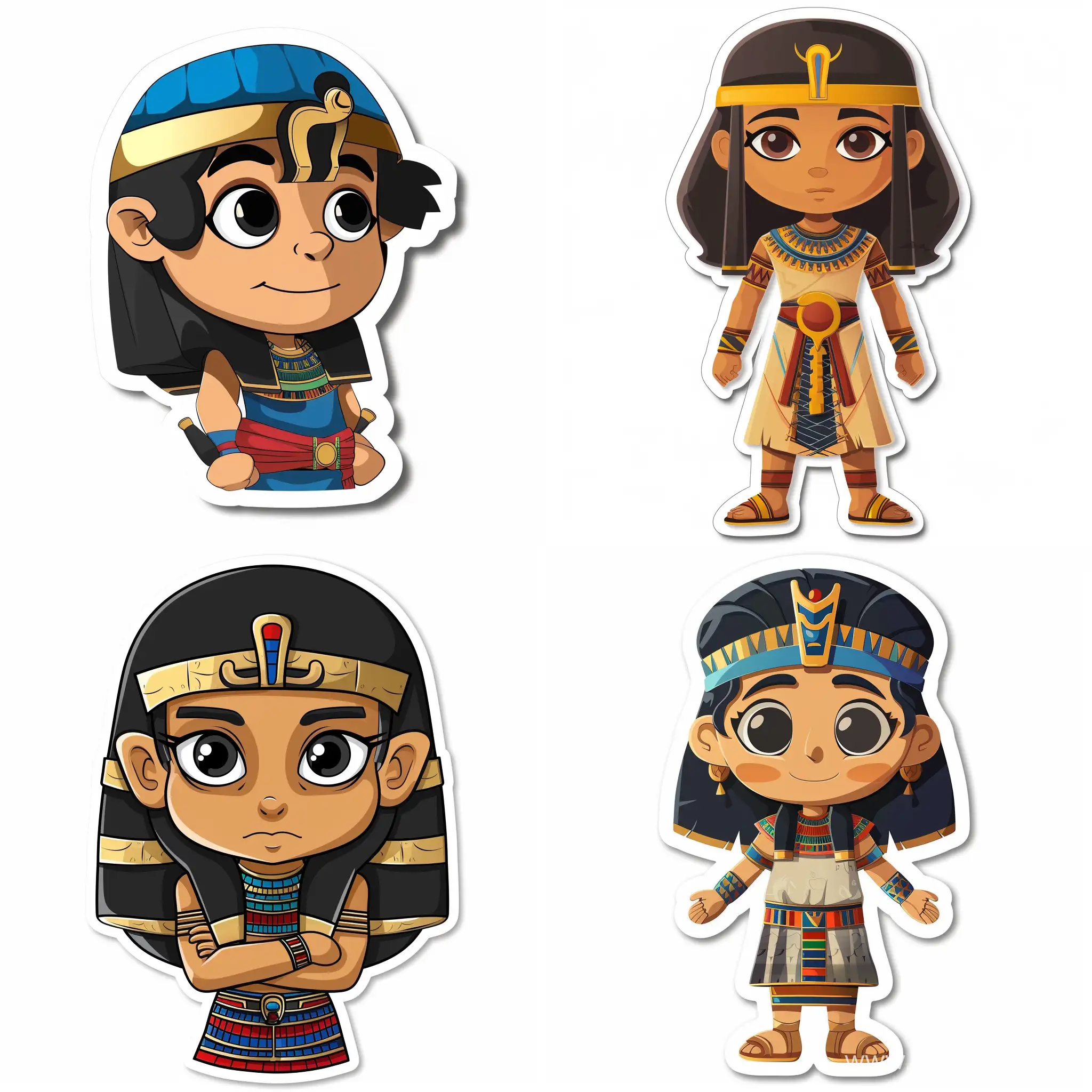 sticker design, an Egyptian character, white background, cartoon style, in vector style