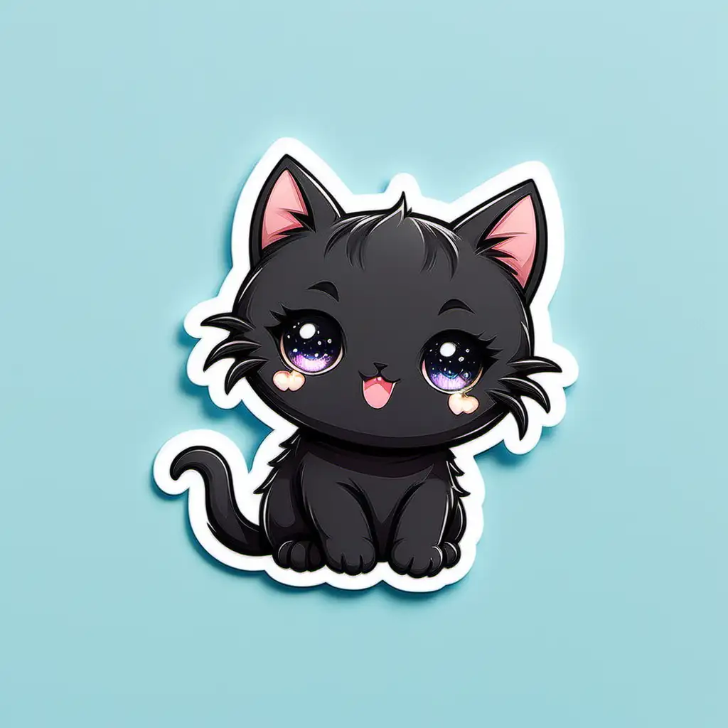 cute kawaii black kitten sticker, funny 