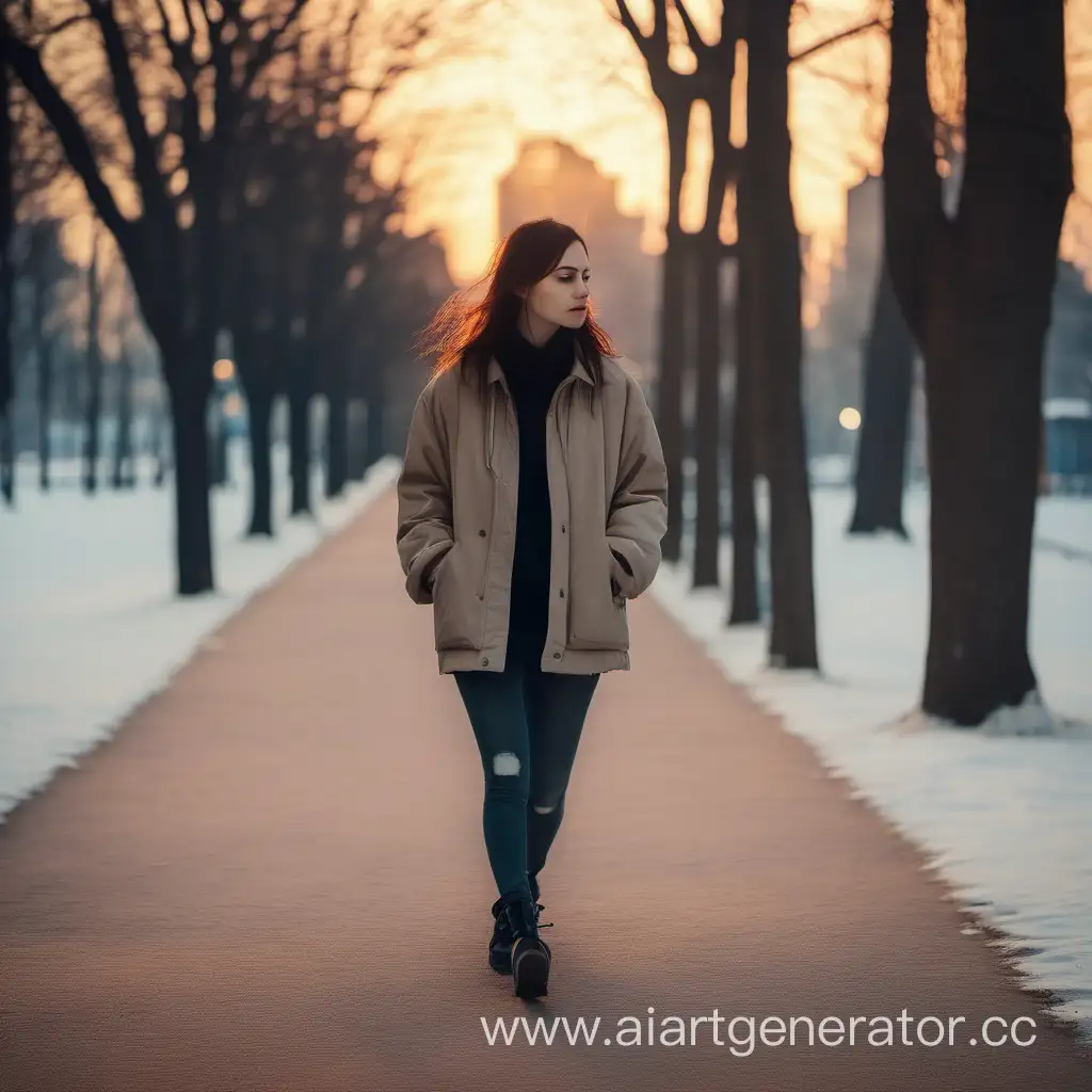 Evening-Stroll-Girl-in-Jacket-Walking-in-the-Park