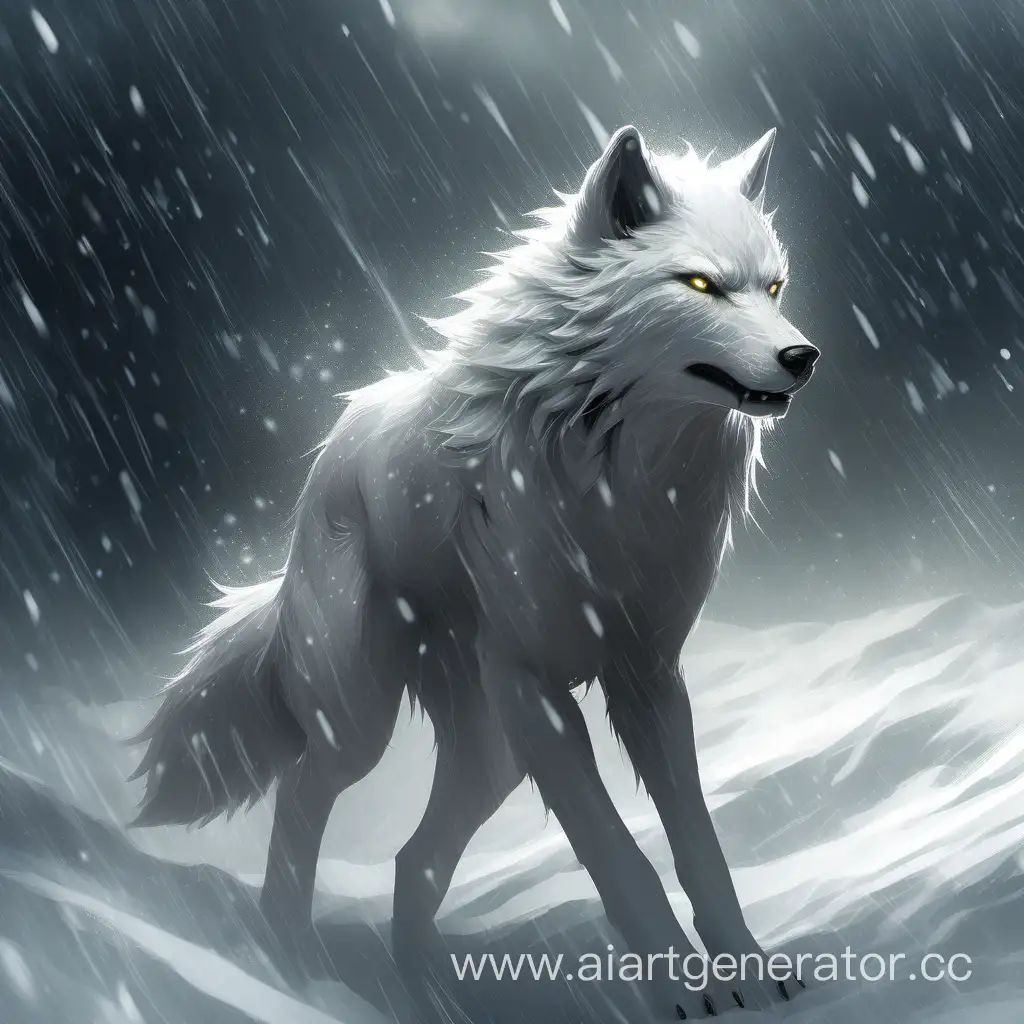Рпг обличье волчицы с белой шерстью в сильной снежной буре вихрь не злая



