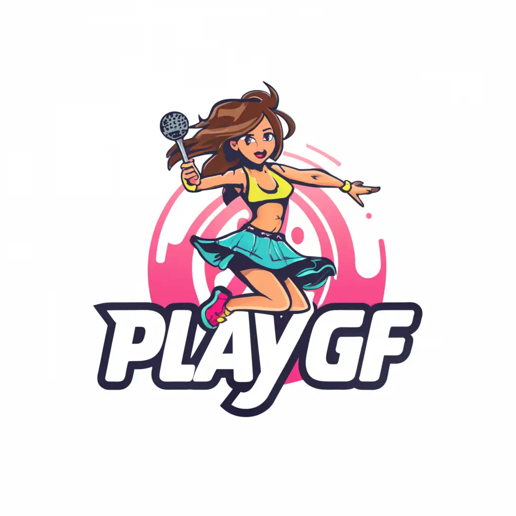 LOGO-Design-for-PlayGF-Bold-Text-with-a-Symbol-of-a-Super-Short-Skirt-Cam-Girl-on-Clear-Background