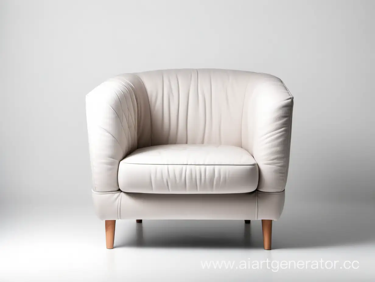 современное светлое мягкое кресло на белом фоне front view