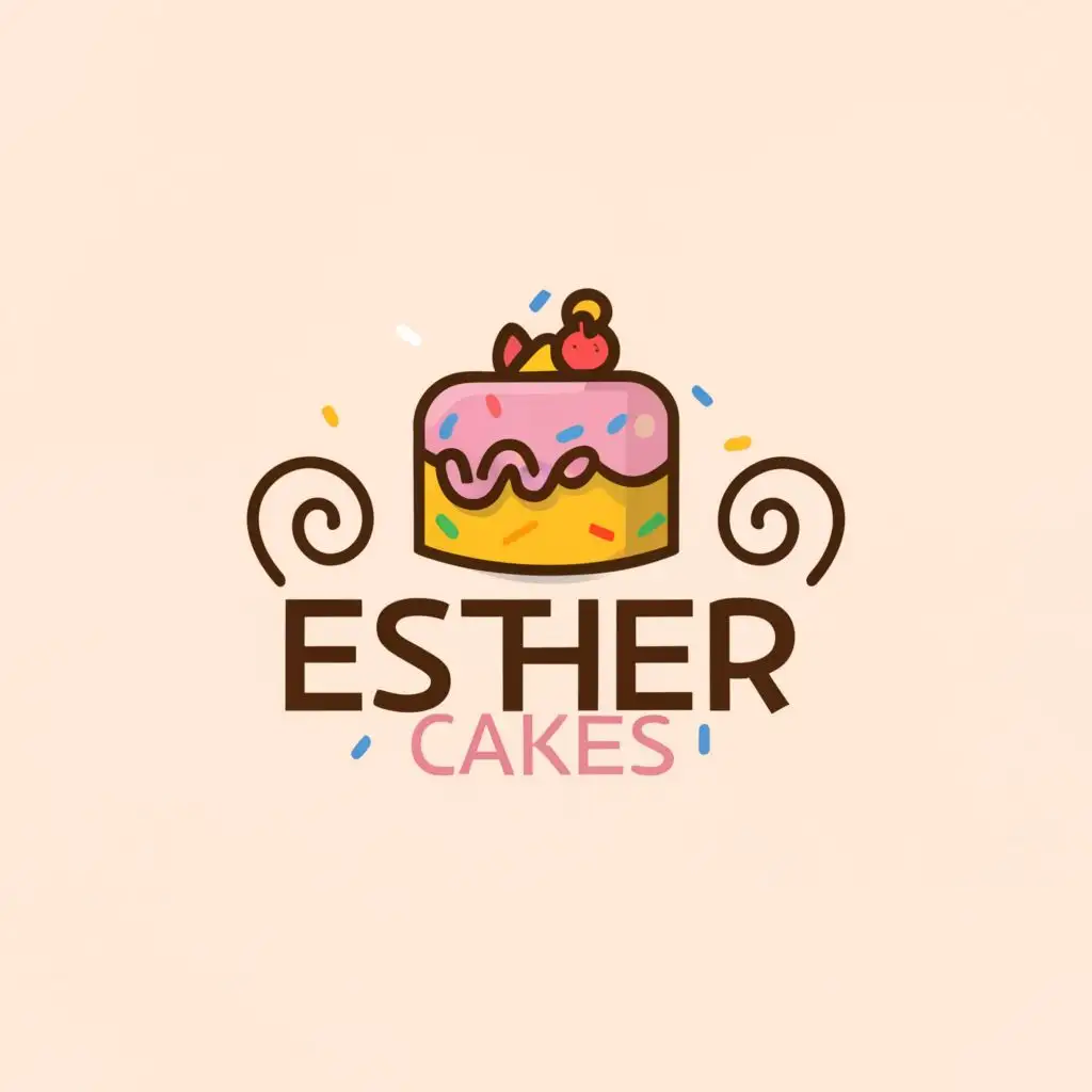 LOGO-Design-For-Esther-Cakes-Elegant-Script-Font-with-Whimsical-Cake-Illustration