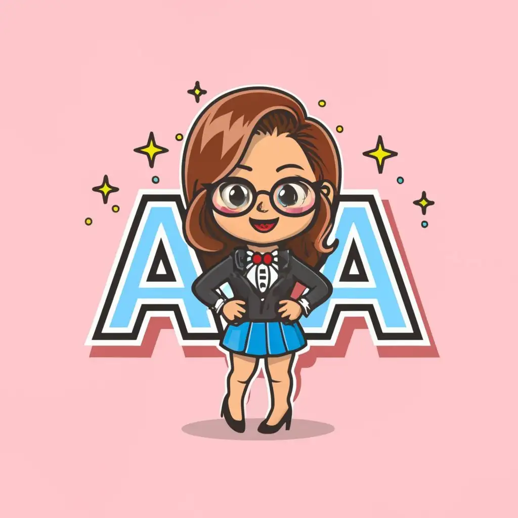 LOGO-Design-For-Geek-Chic-Cartoon-Girl-in-Glasses-with-Elegant-A