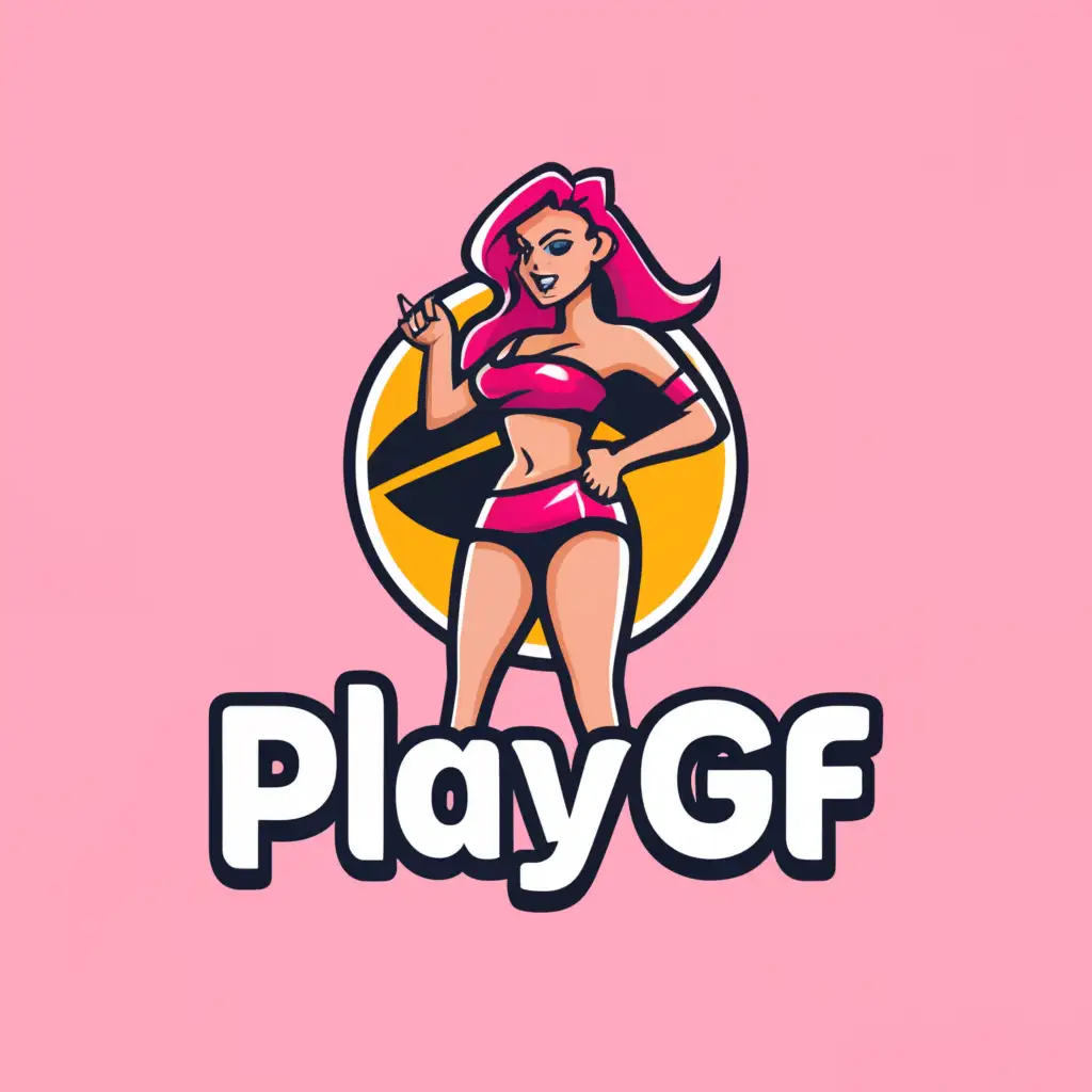 a logo design,with the text "playgf", main symbol:super short skirt cam girl,Moderate,clear background