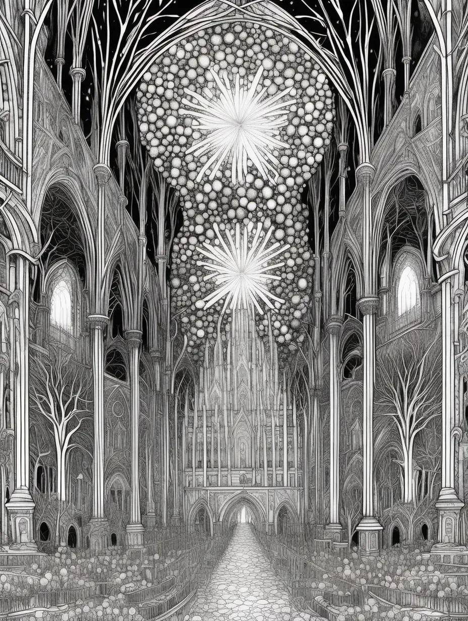 Coloring book pages with much white space that describes this paragraph My perspective shifted, propelled through a tunnel of shimmering light. Layers of connections peeled back, revealing a landscape unlike any I had ever known. I stood amidst a network of towering structures, each resembling a magnificent tree, their branches alight with energy, pulsing in rhythmic waves. Here, in this cathedral of neurons, I witnessed the sacred spark of consciousness ignite, a single flame illuminating the intricate landscape of the human mind.60  600 QUANTUM Clock black and white