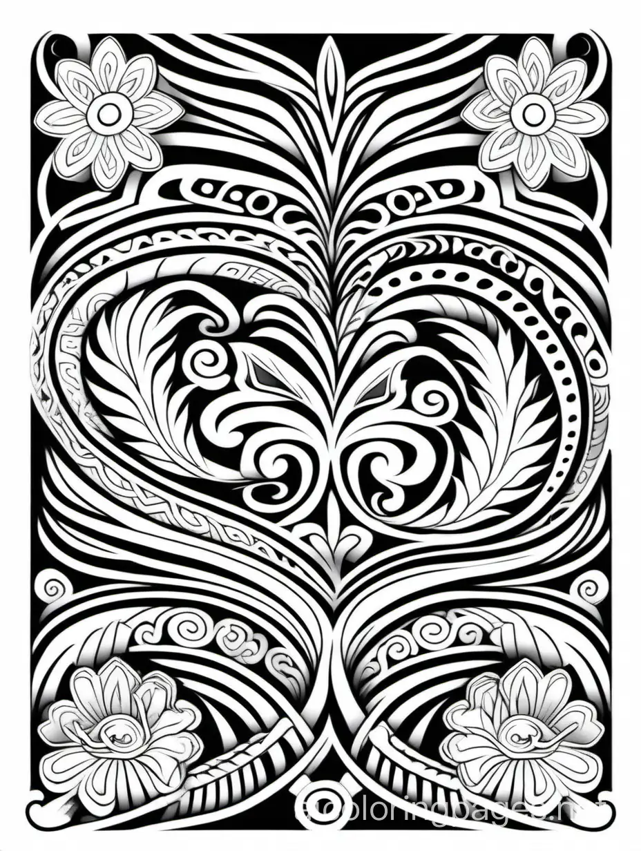 scared maori sleeve tattoo style pattern with flowers, Coloring Page, black and white, line art, white background, Simplicity, Ample White Space. The background of the coloring page is plain white to make it easy for young children to color within the lines. The outlines of all the subjects are easy to distinguish, making it simple for kids to color without too much difficulty