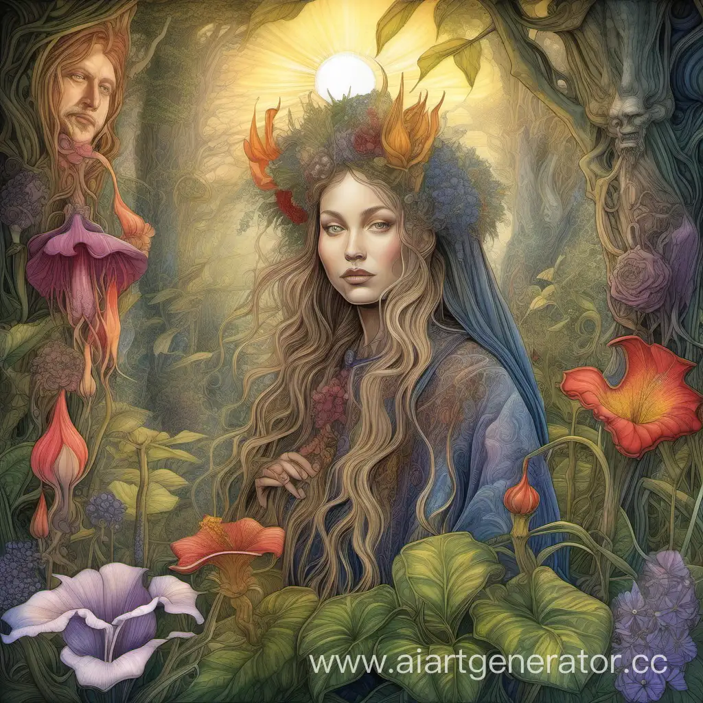 Enchanting-Slavic-Maiden-and-Weathered-Elder-Amidst-Botanical-Splendor