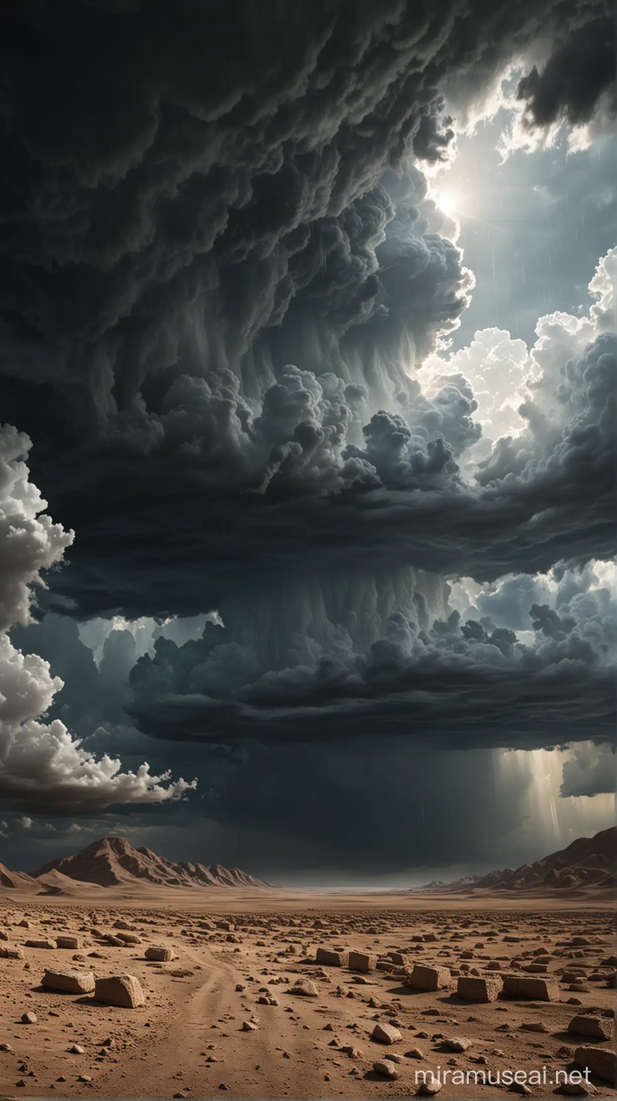 A stormy sky looming over the horizon, symbolizing the brewing conflict between Persia and Egyp. hyper realistic