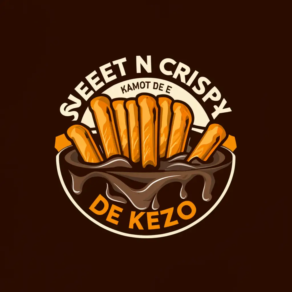 a logo design,with the text Sweet N Crispy Kamote De Kezo, main symbol:Cheese Sticks with Dip of Chocolate Sauce,Moderate,be used in Restaurant industry,clear background