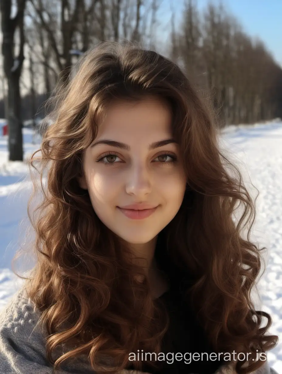 Hot Photo of Michela, an Italian prosperous girl just came back home from college with brown wavy hair, relaxing in Lithuanian sunny winter