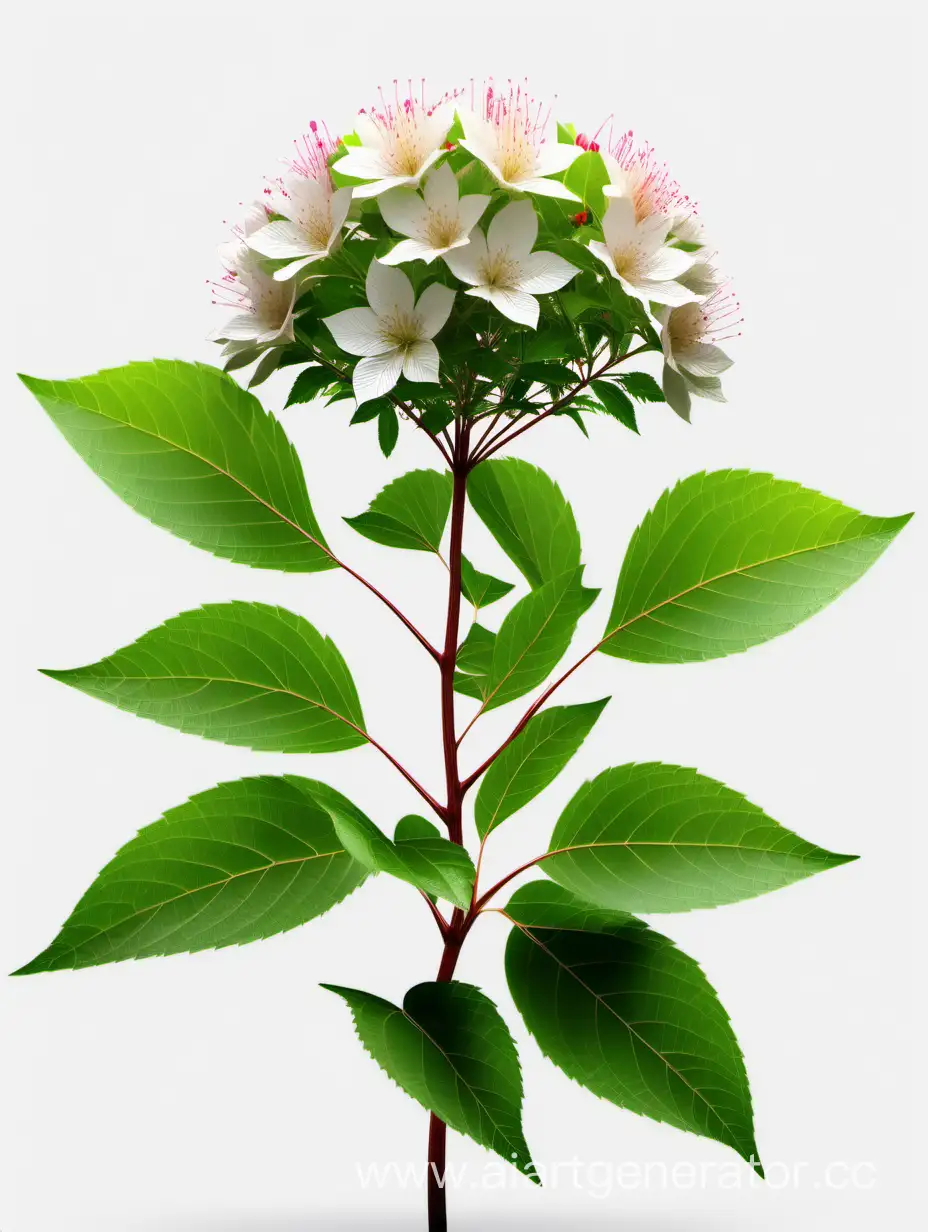 Vibrant-Wild-Flowering-Shrubs-in-8K-AllFocus-Blossoms-with-Fresh-Green-Leaves-on-White-Background