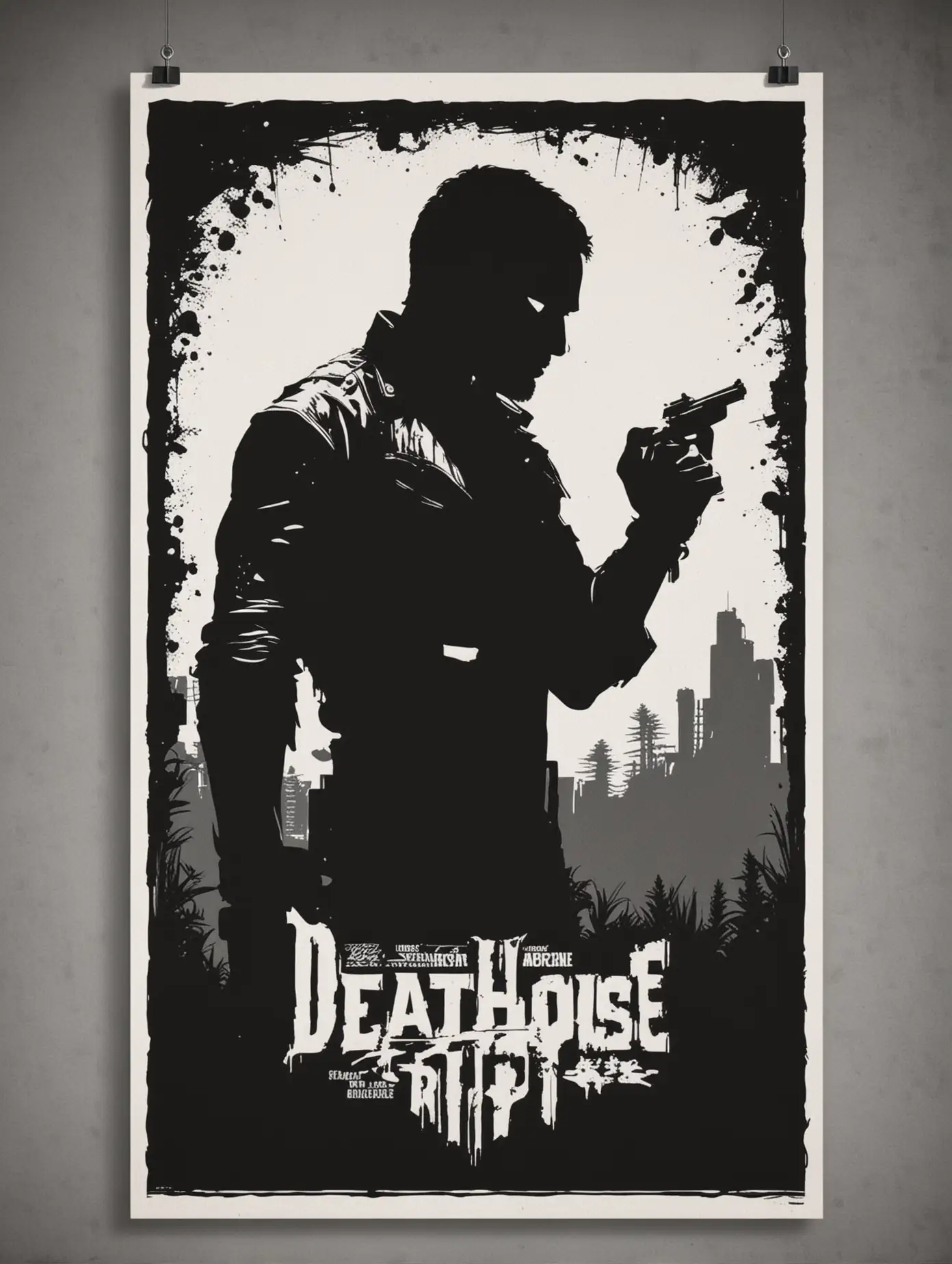 stencil, minimalist, simple, vector art, black and white, silhouette, negative space, grindhouse movie poster, death grip