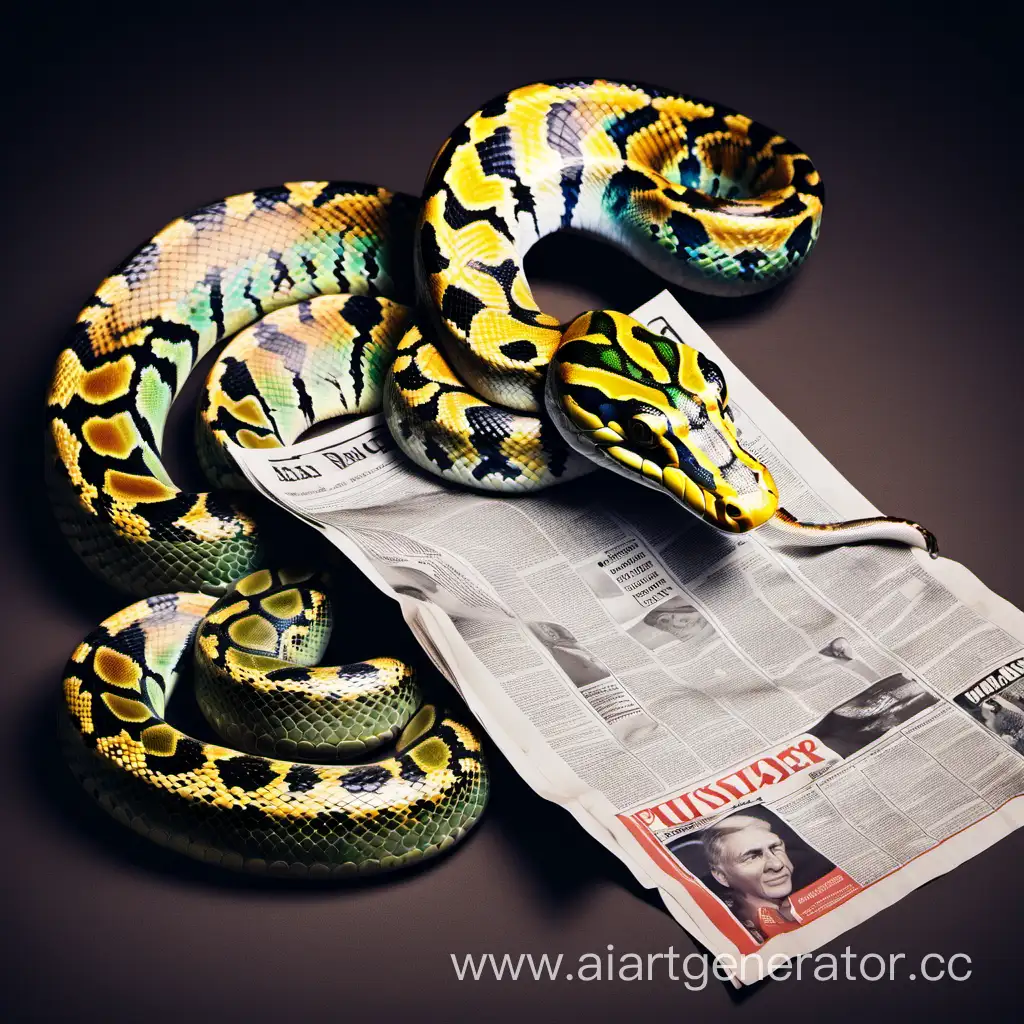 Vibrantly-Colored-Python-Engrossed-in-Daily-News