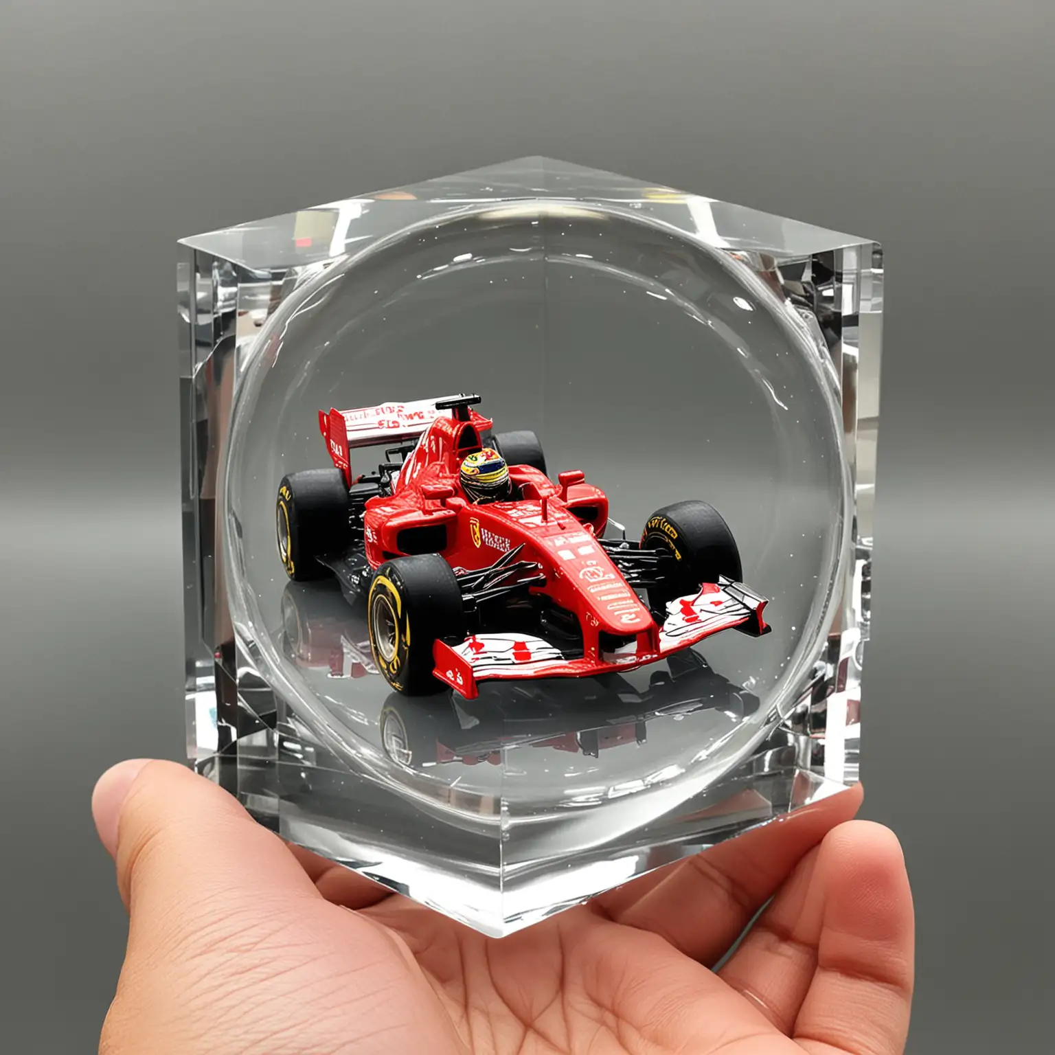 miniature cute (F1 in Singapore) inside glass paperweight
