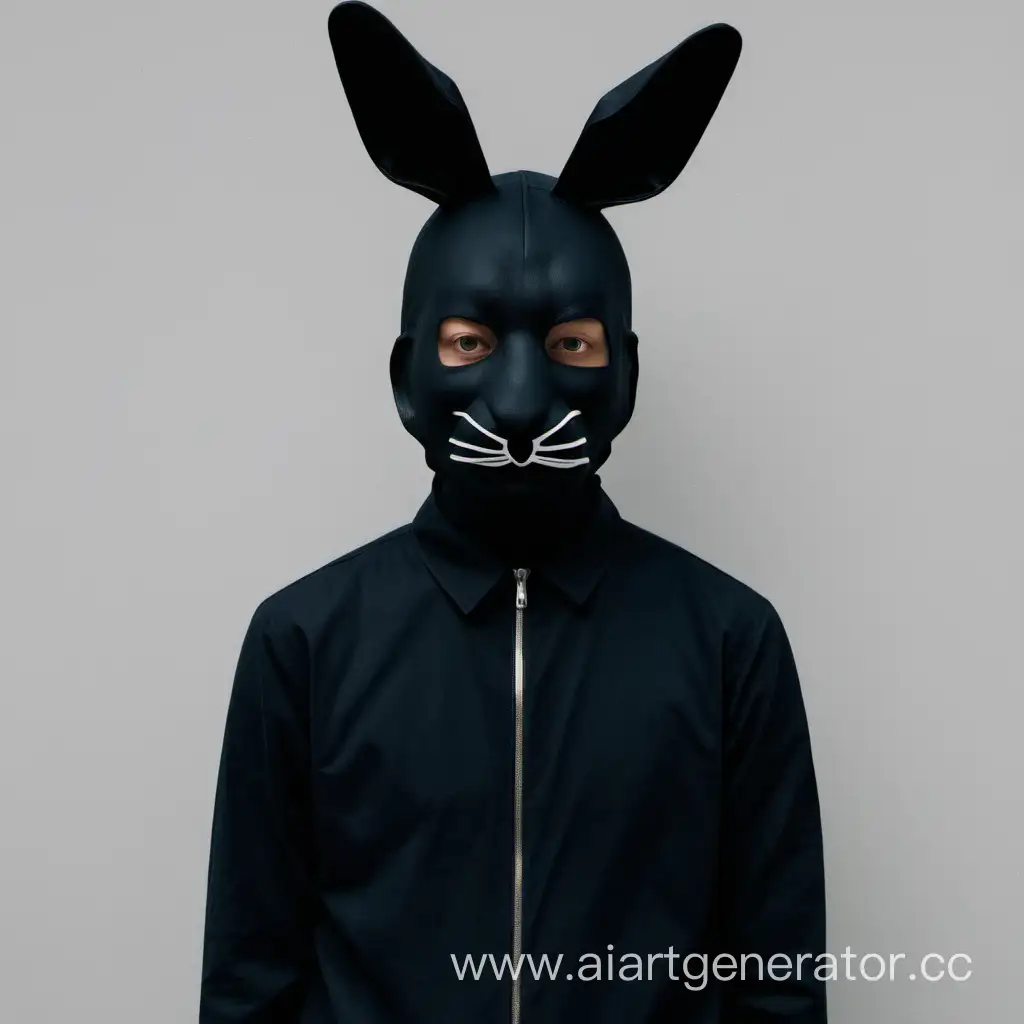 Человек в чёрном в маске зайца