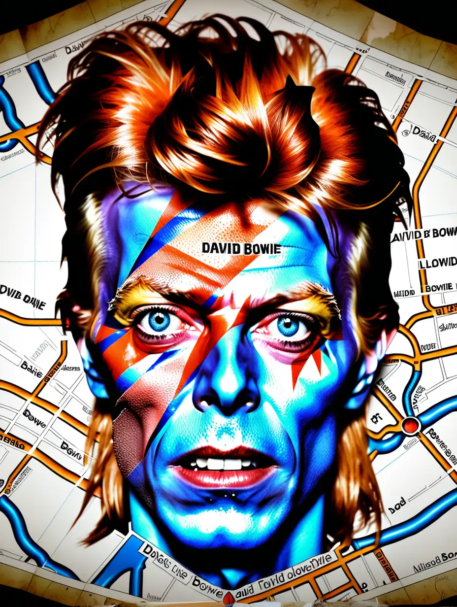 David Bowie Portrait Map Artwork