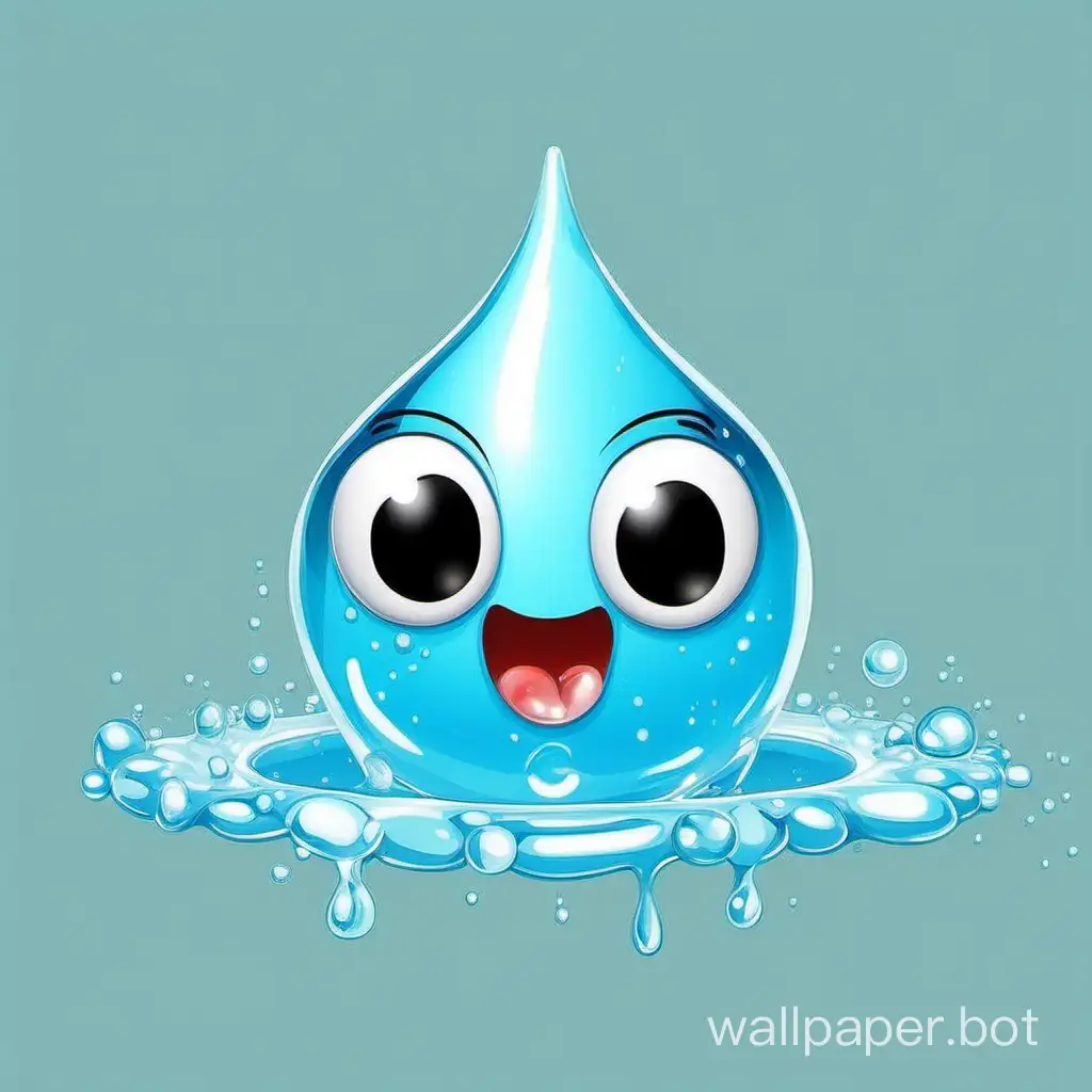 Generate a cartoon image with only one drop of water, no other elements
