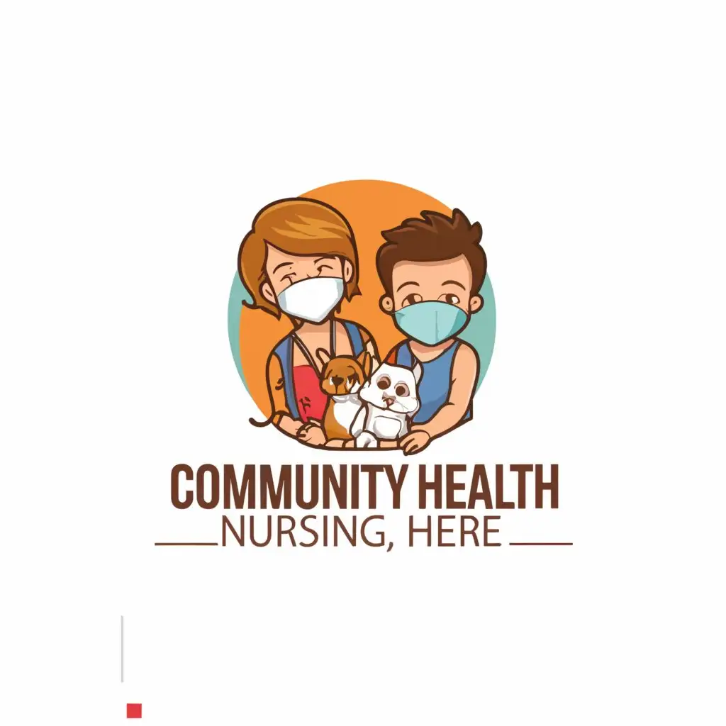a logo design,with the text "community health nursing", main symbol:child with surgical mask beside pet dog and cat,complex,be used in Medical Dental industry,clear background