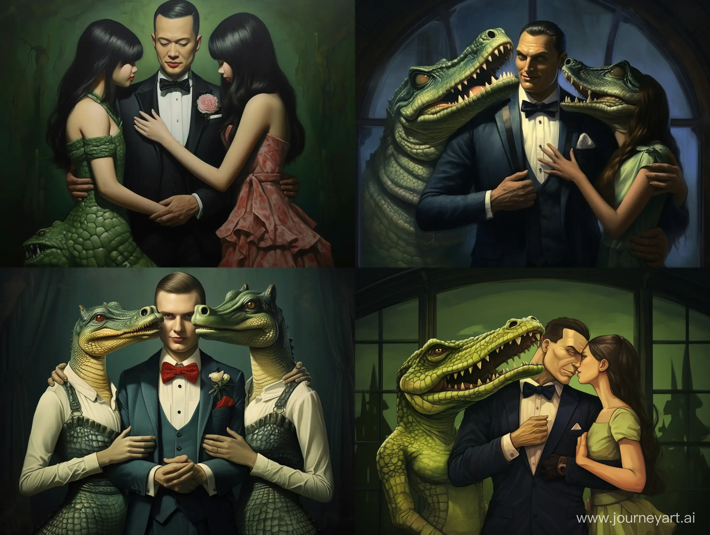 Charming-Crocodile-in-Stylish-Embrace-with-RealLife-Beauties