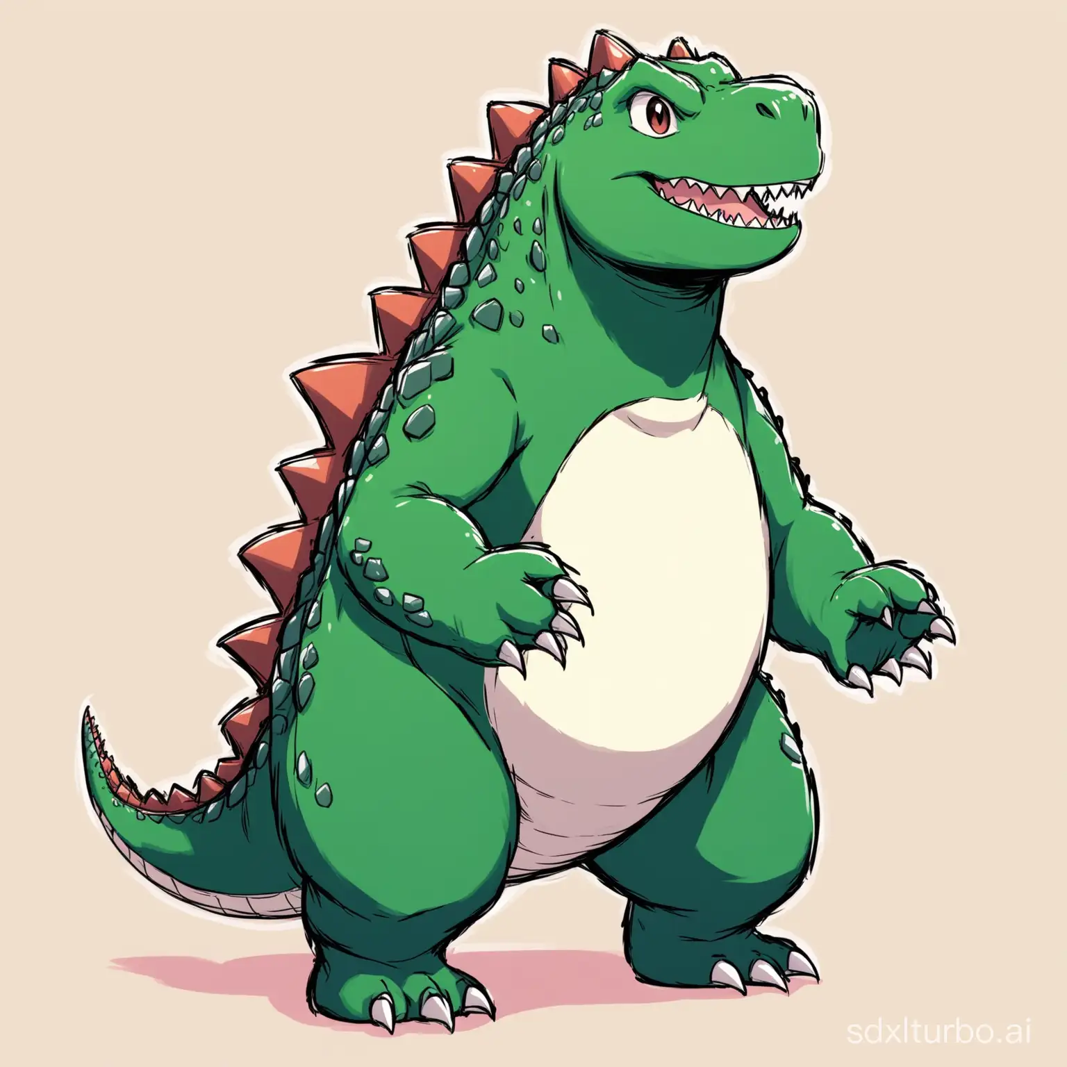 Generate a cute full-body Godzilla sketch