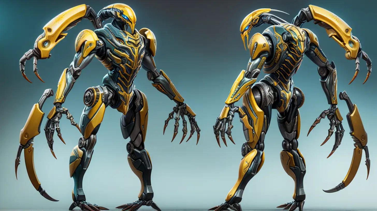 Cyberpunk mecha biopunk biomech warframe style scorpion with magnetic feet and humanoid arms 