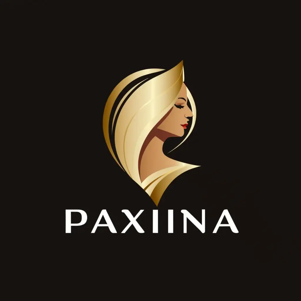 a logo design,with the text "Paxina's Makeup And Creativity", main symbol:Beauty Lady in Gold, black background, White and golden writings,Minimalistic,be used in Beauty Spa industry,clear background