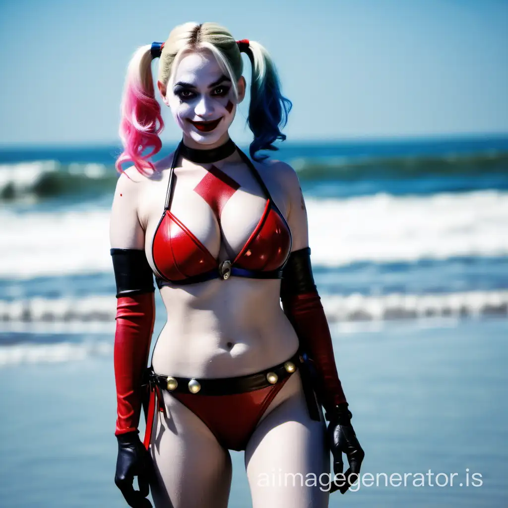 Harley Quinn Bikini Playful Beach Fun in Colorful Attire | AI Image  Generator