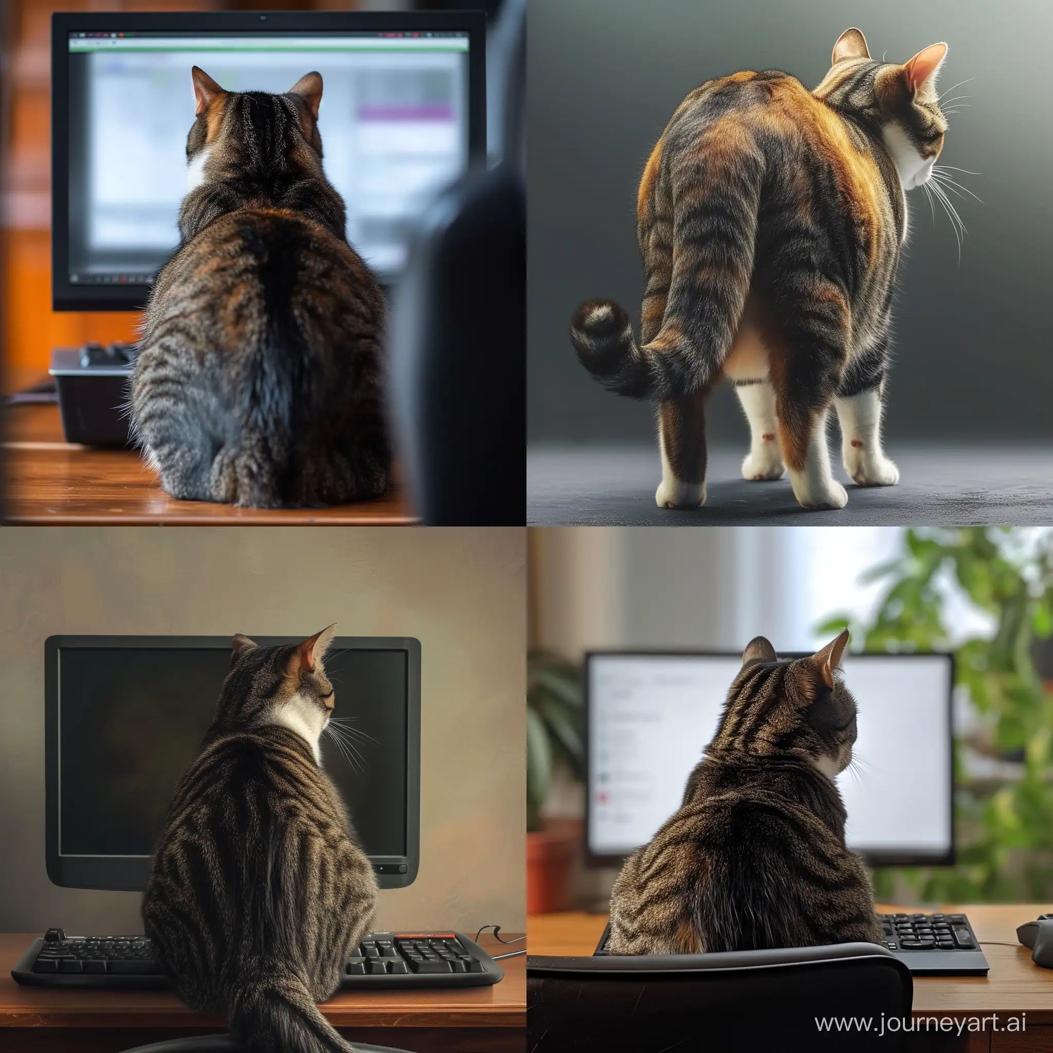 Cat hacker from behind, realistic 