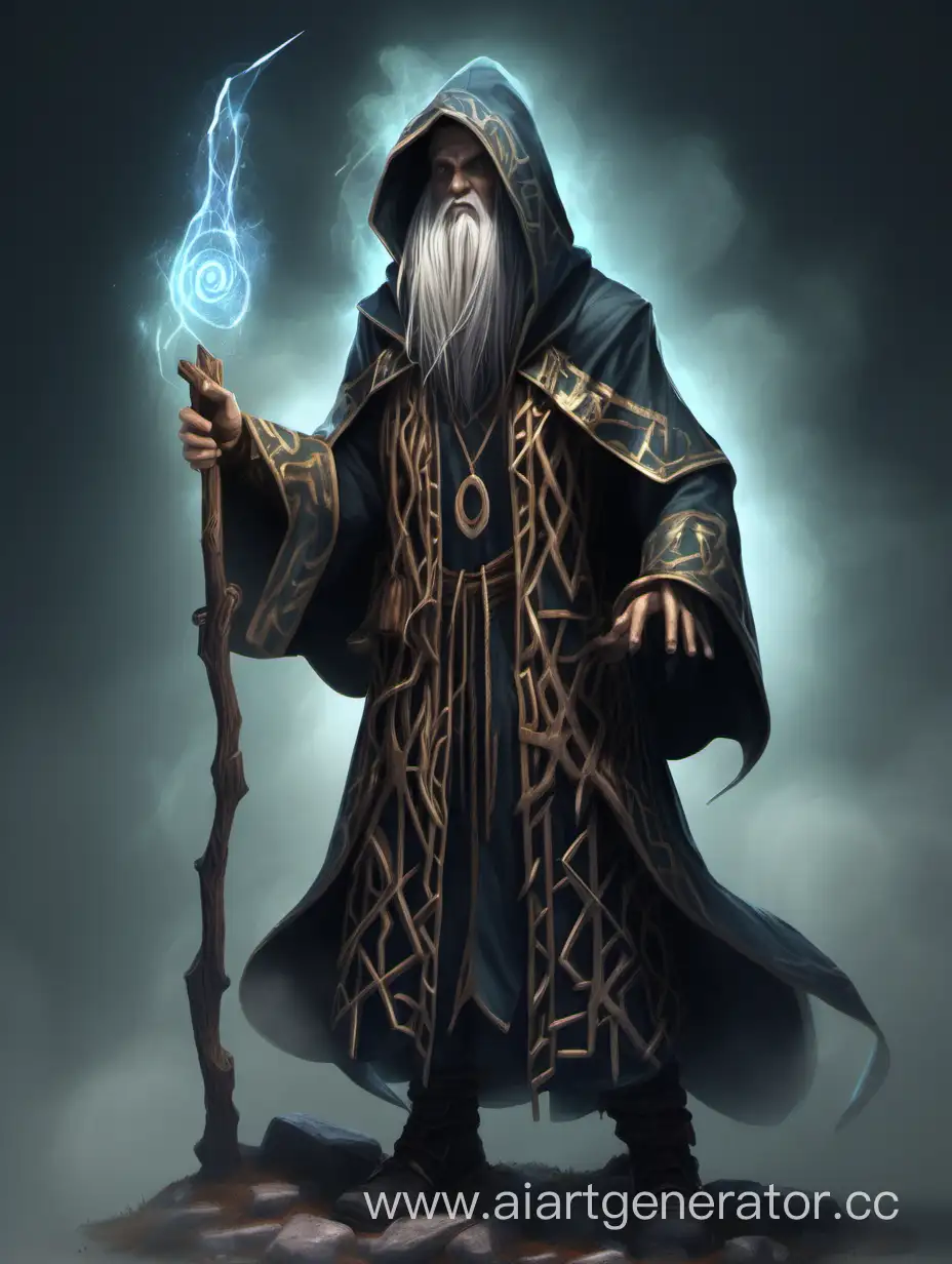 Rune wizard in a hood