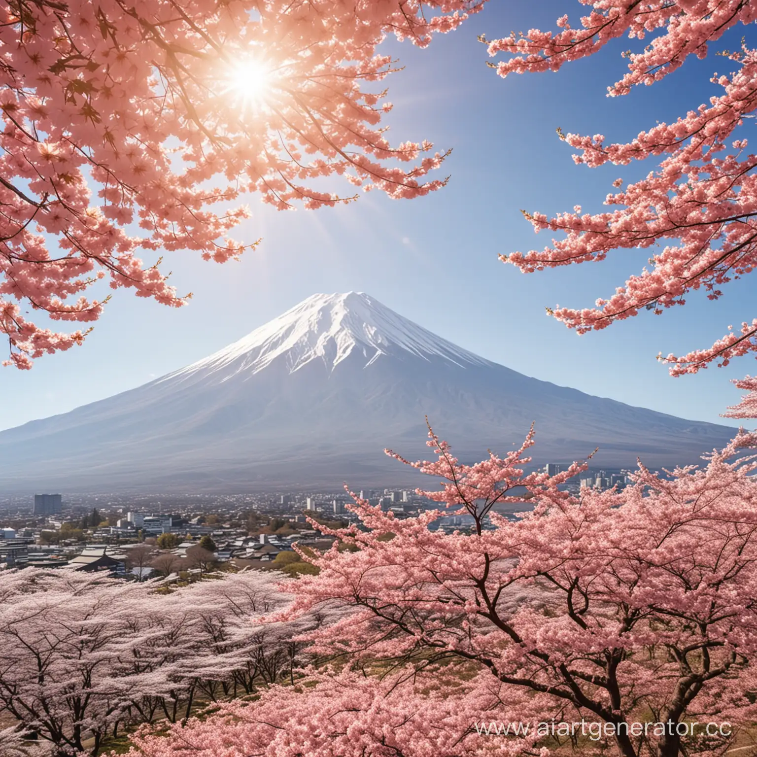 Sunny-Day-in-Japan-Sakura-Tree-Blossoms-with-Mount-Fuji-View