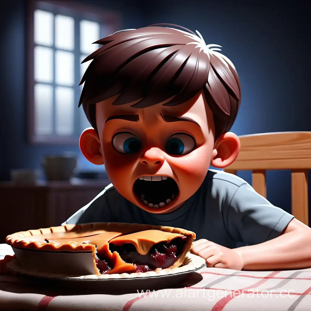Мальчик кушает пирожок

