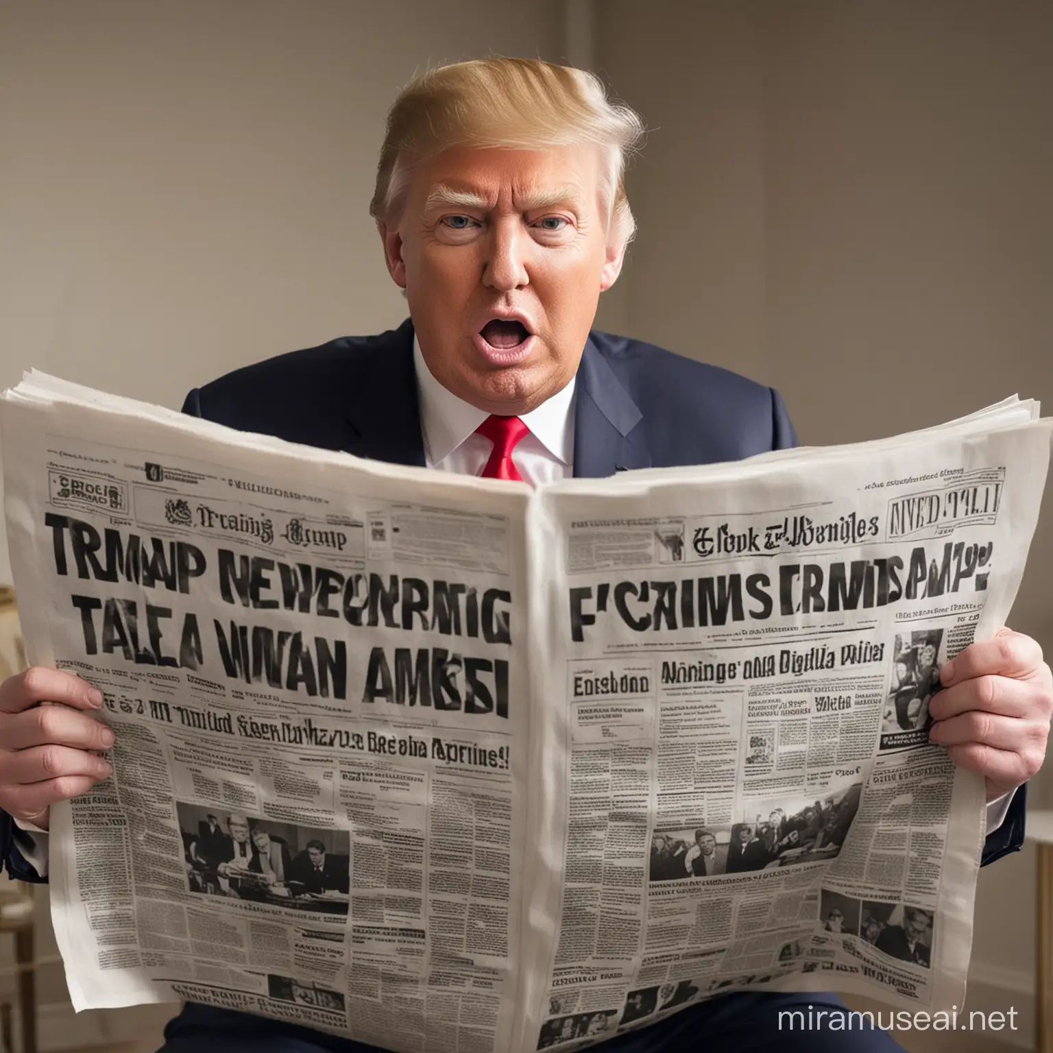 donald trump surprised when reading a digital newspaper