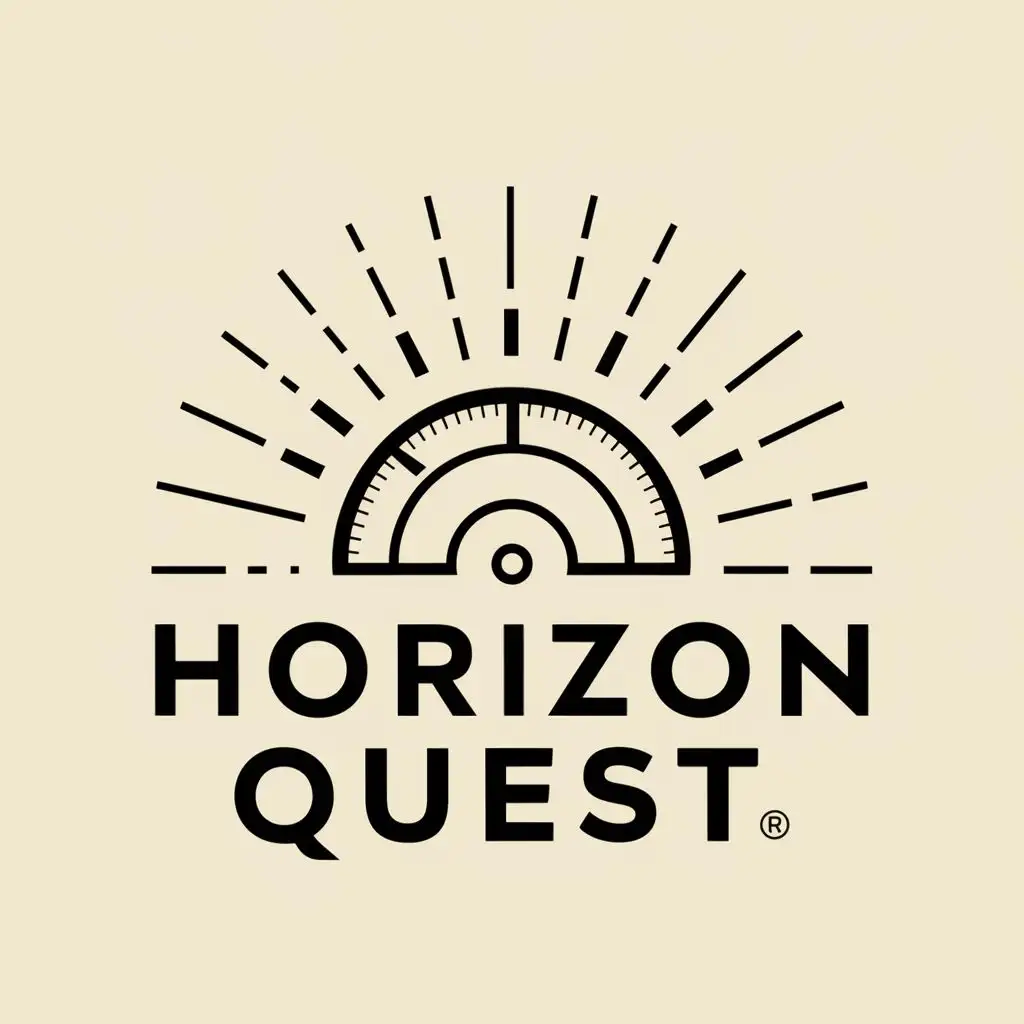 logo, a protractor with extending rays as if it were a sun, with the text "Horizon Quest", typography, be used in Education industry