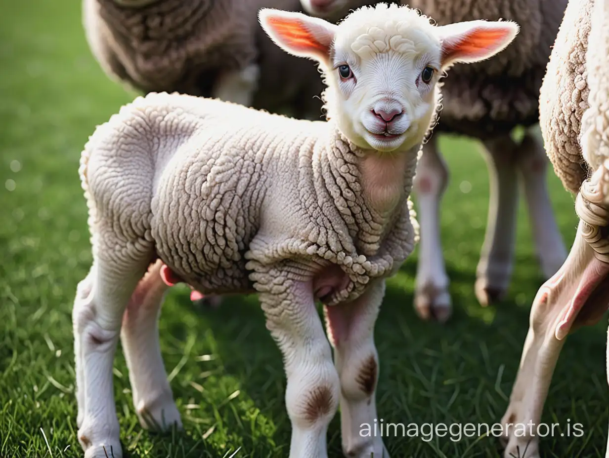 Adorable-Lamb-Grazing-in-Lush-Pasture-Serene-Wildlife-Scene