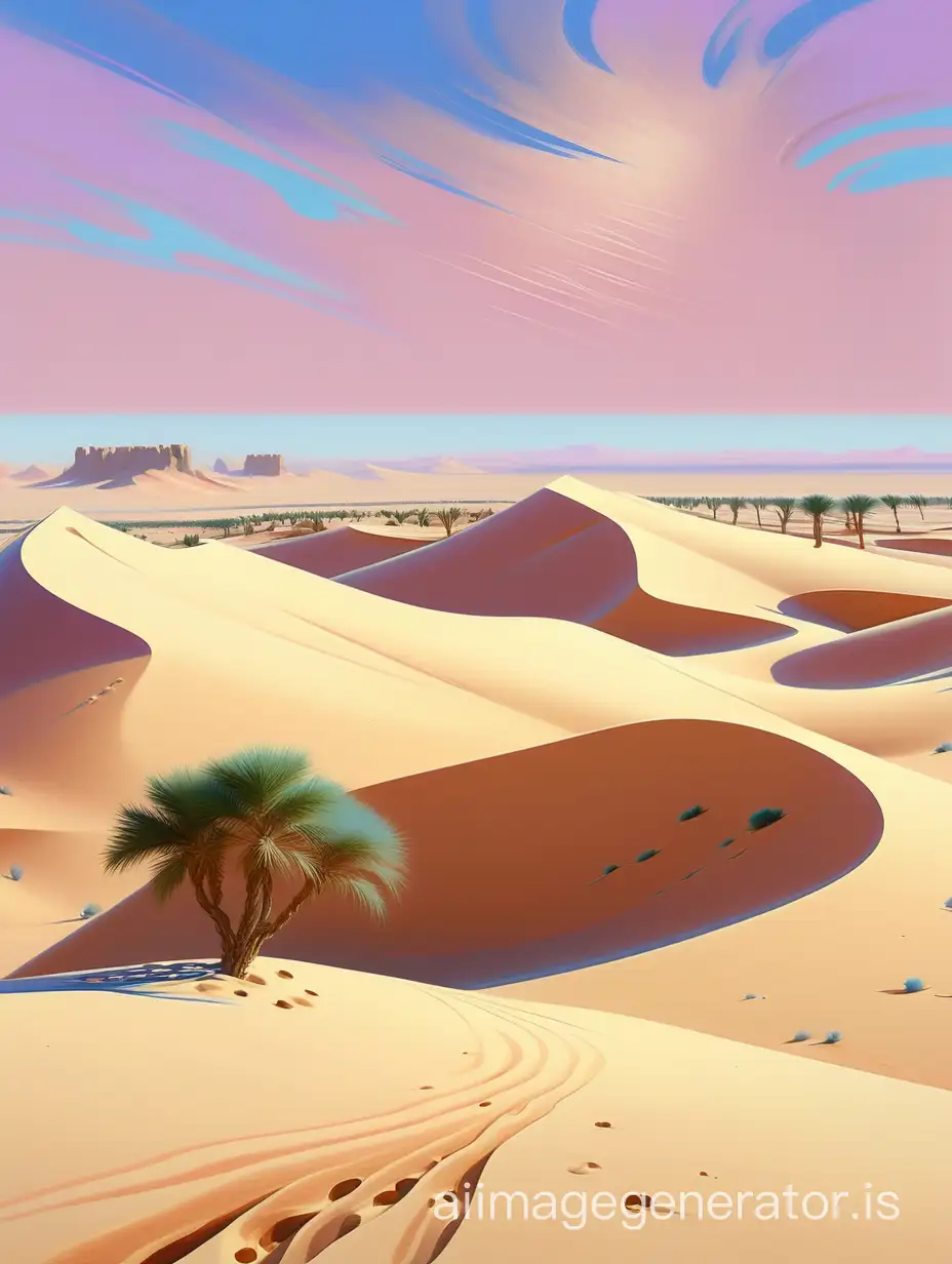 Arabian desert dune background on blue sky. Desert near the city