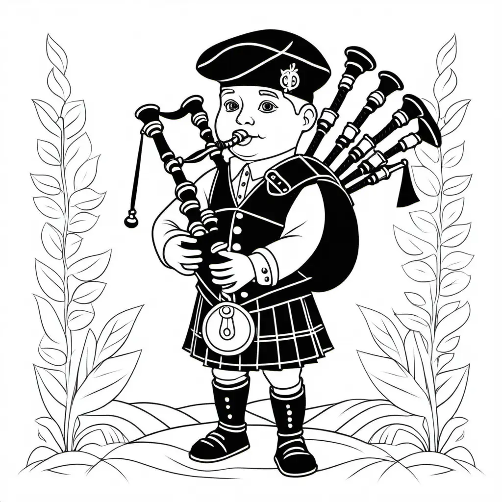 coloring page for kids, bagpipe, thick lines, low detail, no shading