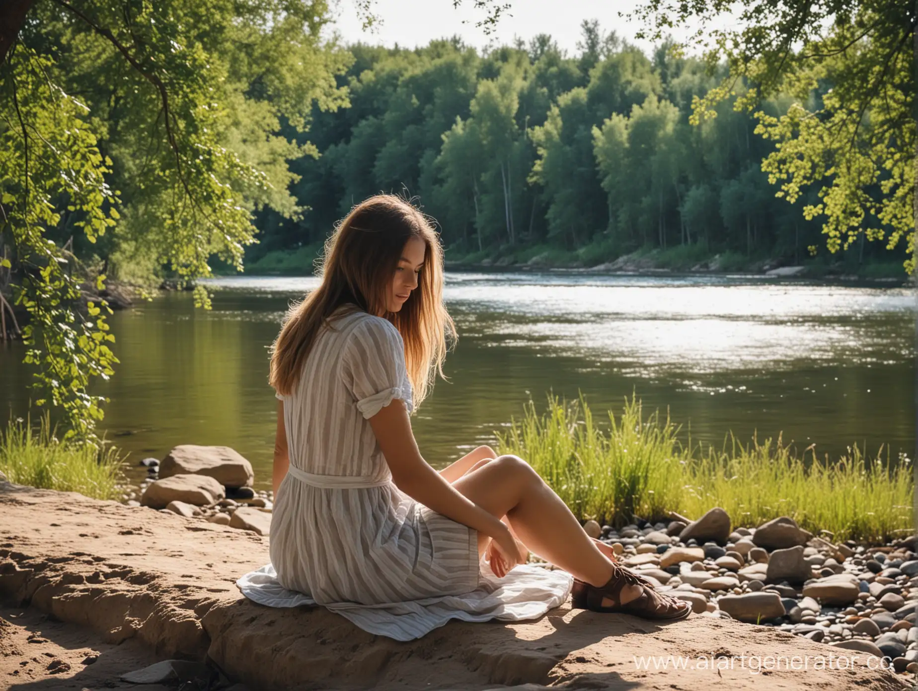 Serene-Girl-Sitting-by-the-Riverside