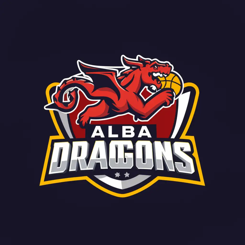 a logo design,with the text "ALBA Dragons", main symbol:Basketball Dragon,Moderate,be used in Sports Fitness industry,clear background