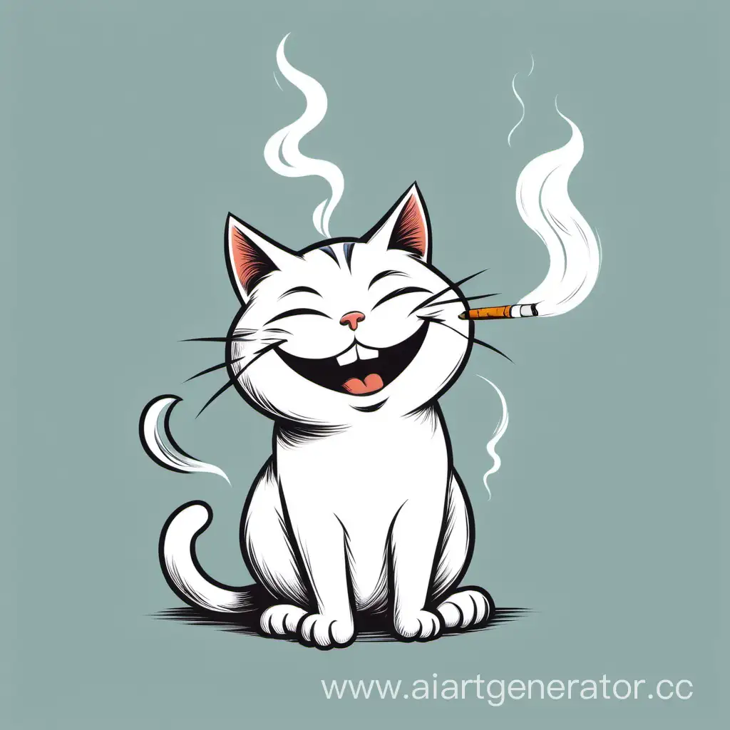 нарисованный кот курит и  смеется