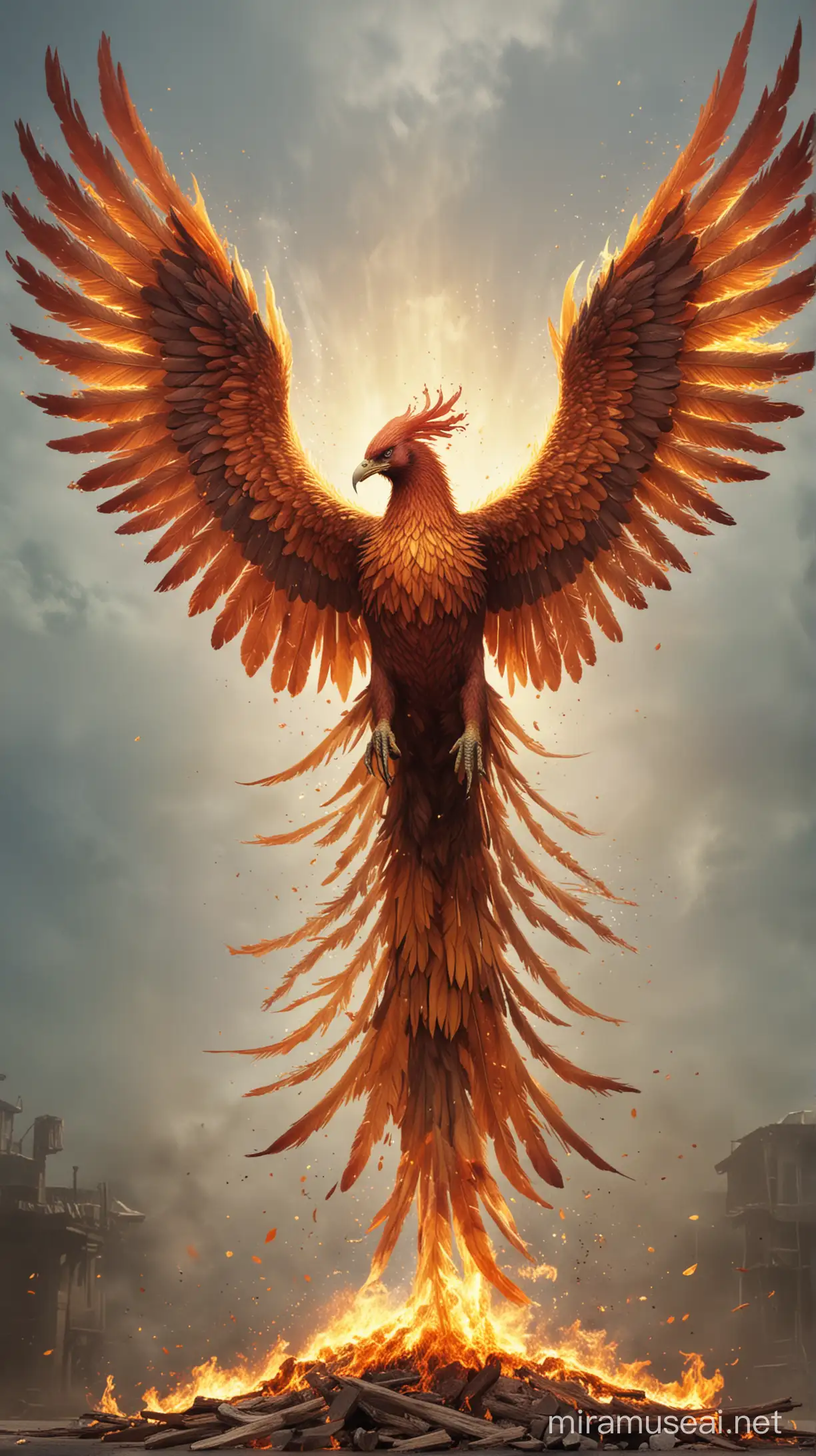 a phoenix with wings spread