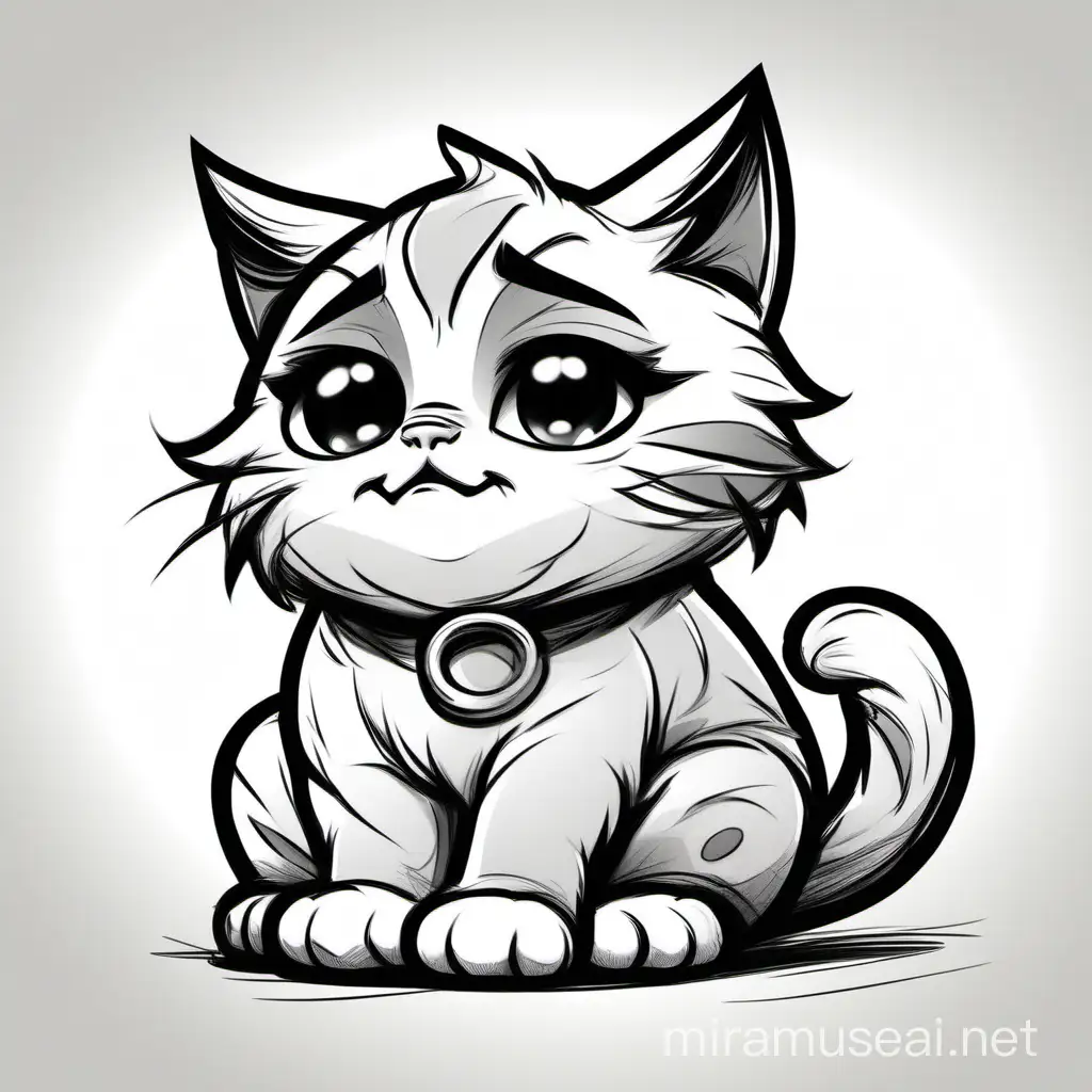 Adorable Chunky Grumpy Kitten Cartoon Sketch
