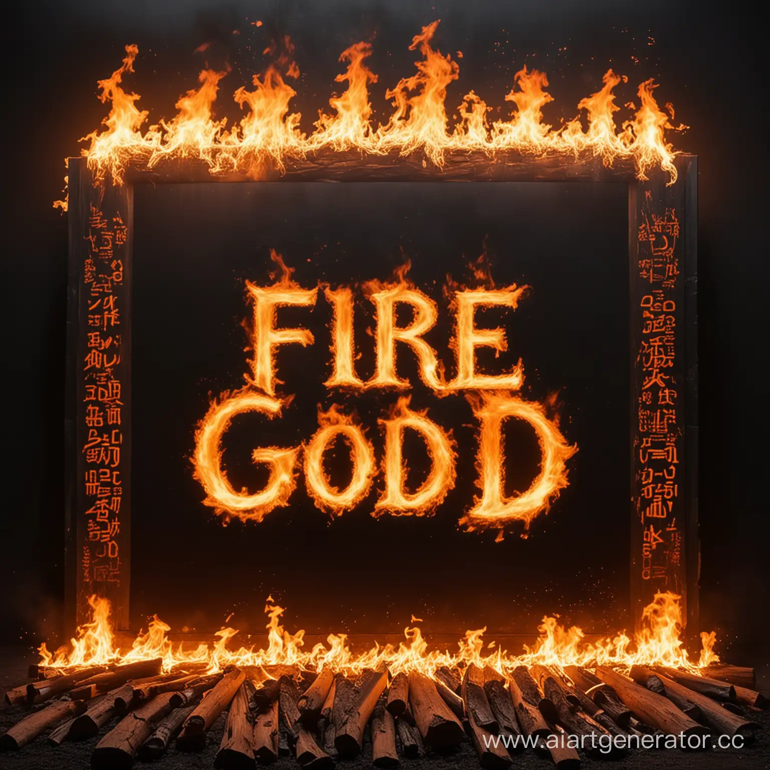 черный экран с огнем и по центру одна надпись "Fire God"
