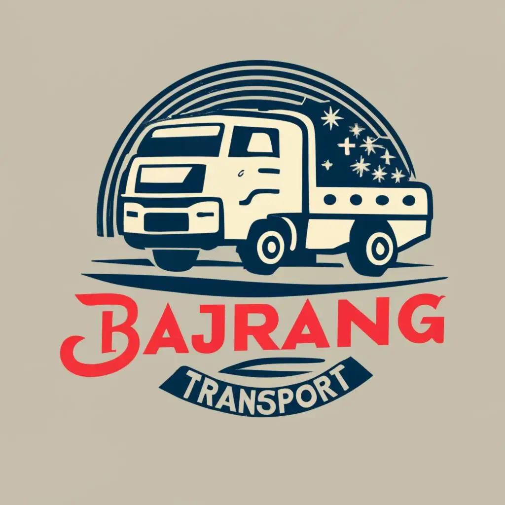 logo, truck, with the text "Bajrang Transport", typography